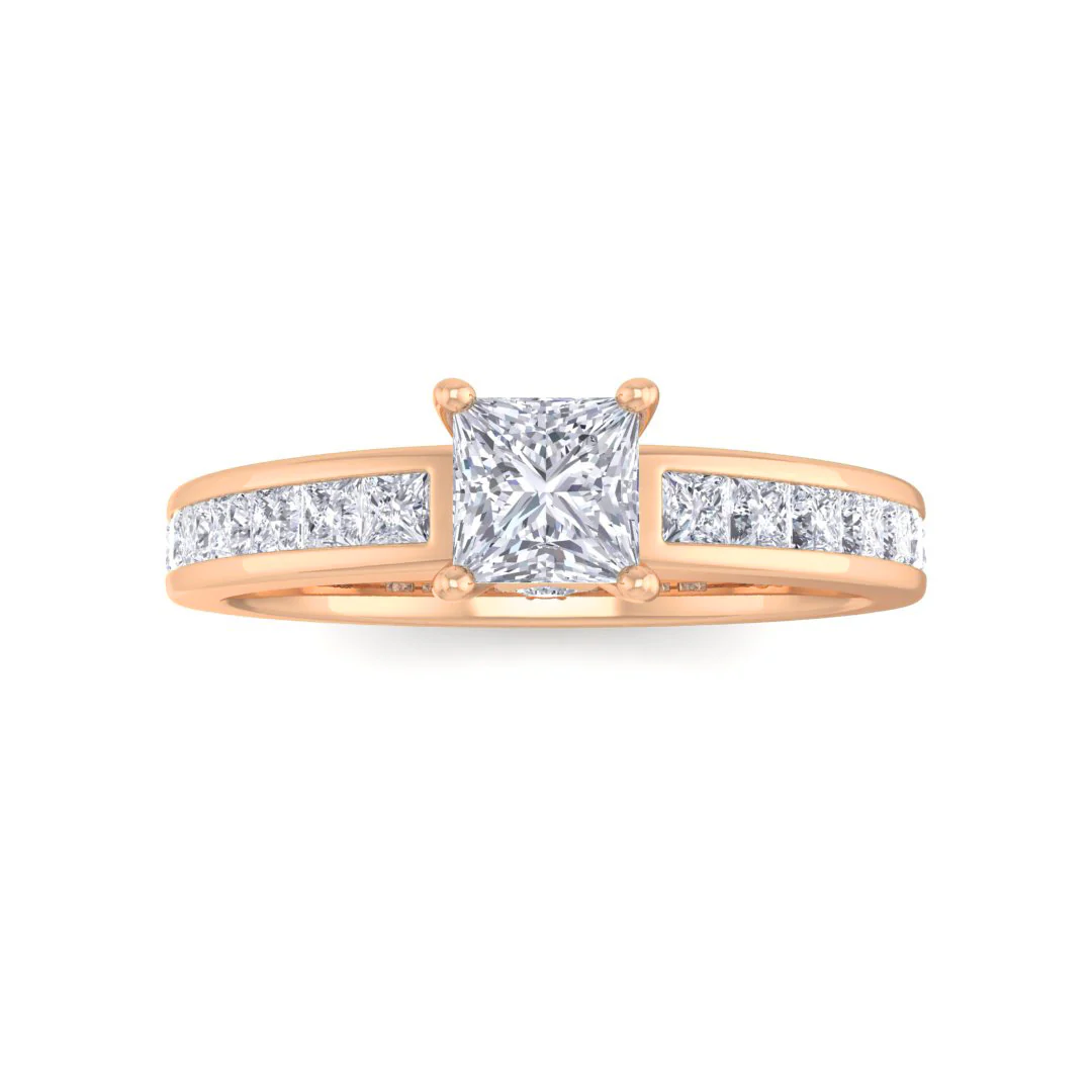 9k Rose Gold 0.33ct Princess Cut Diamond Solitaire with Shoulder Accents Engagement Ring 0.83tdw