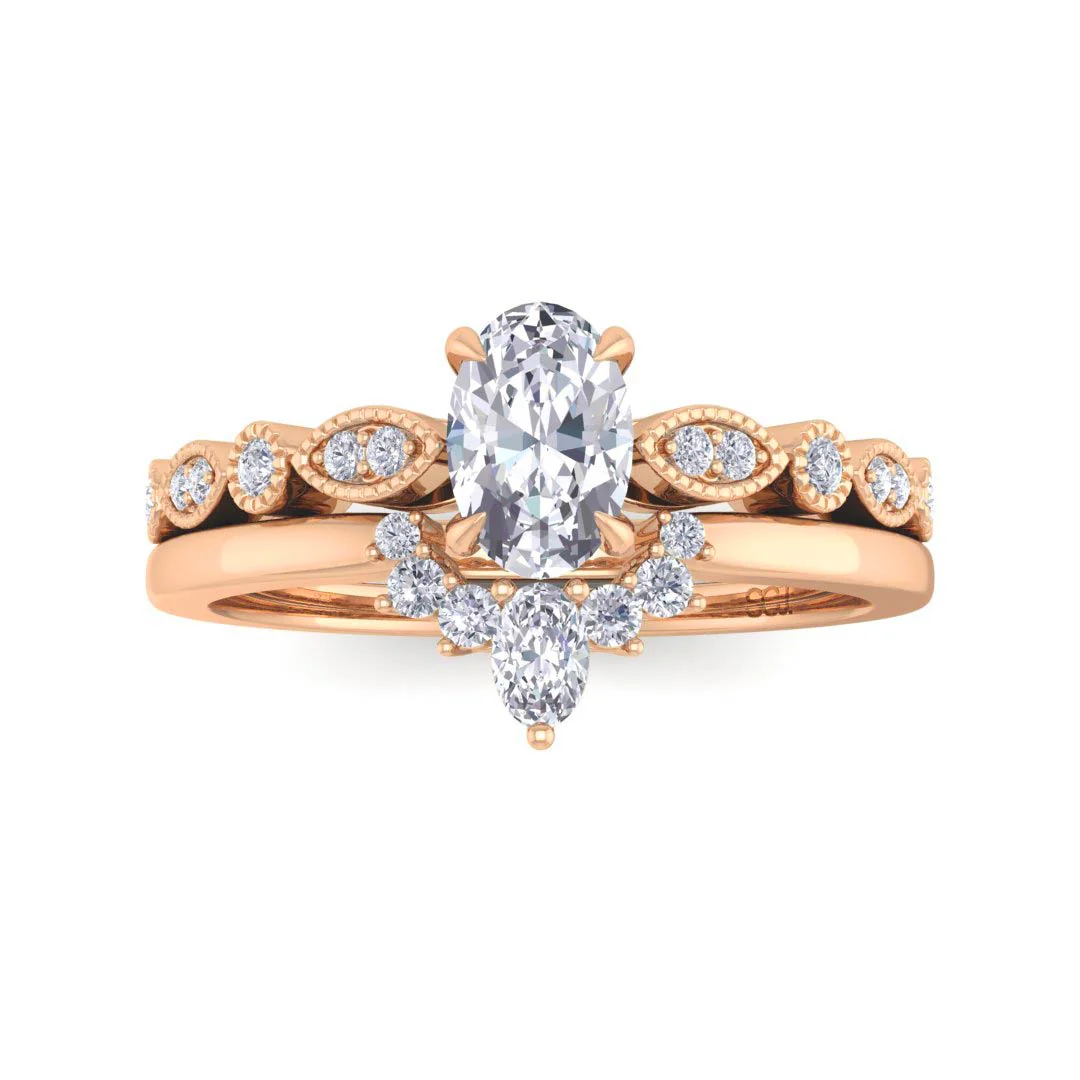 9k Rose Gold 0.5ct Oval Diamond Tiara Bridal Set 0.67tdw