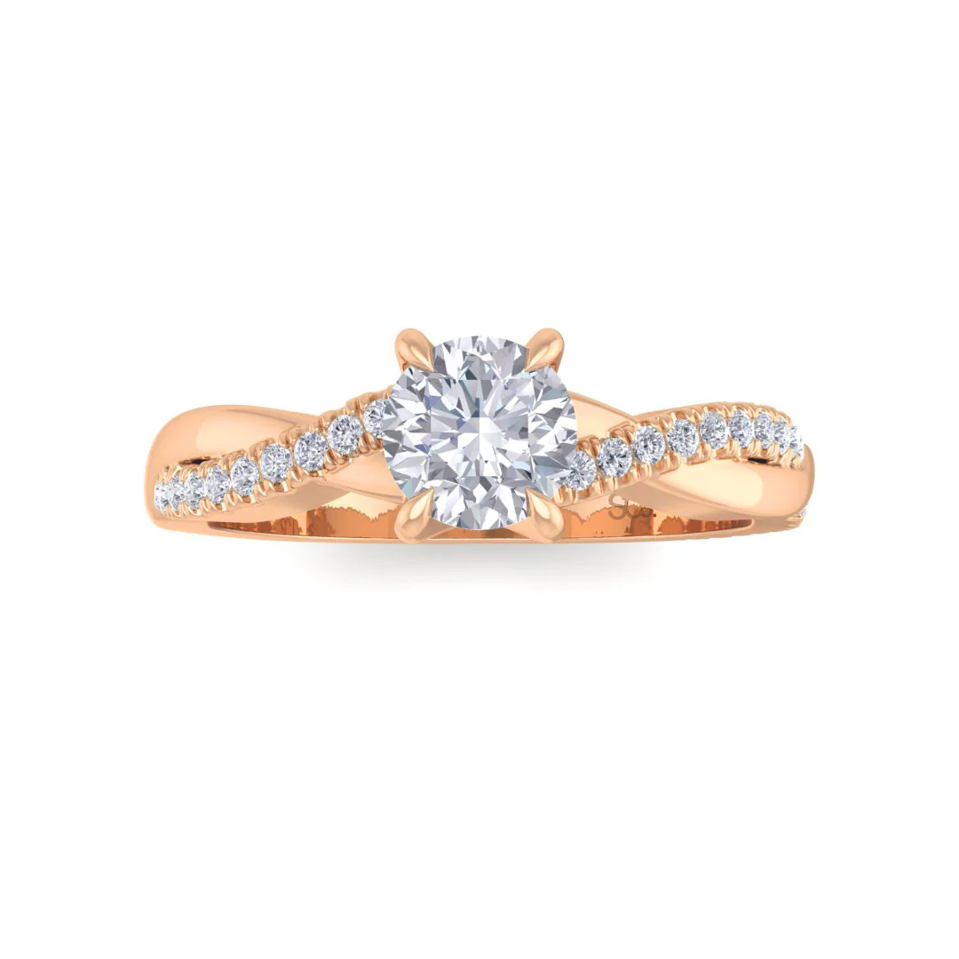 9k Rose Gold 0.5ct Round Brilliant Moissanite Entwined Band Engagement Ring 0.15tdw