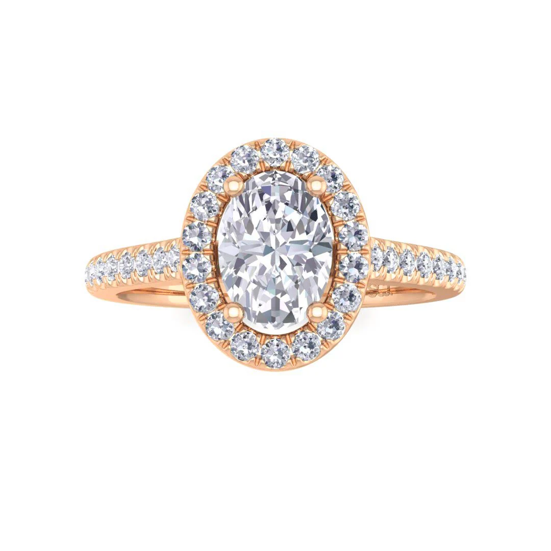 9k Rose Gold 0.75ct Oval Moissanite Halo Engagement Ring 0.29tdw