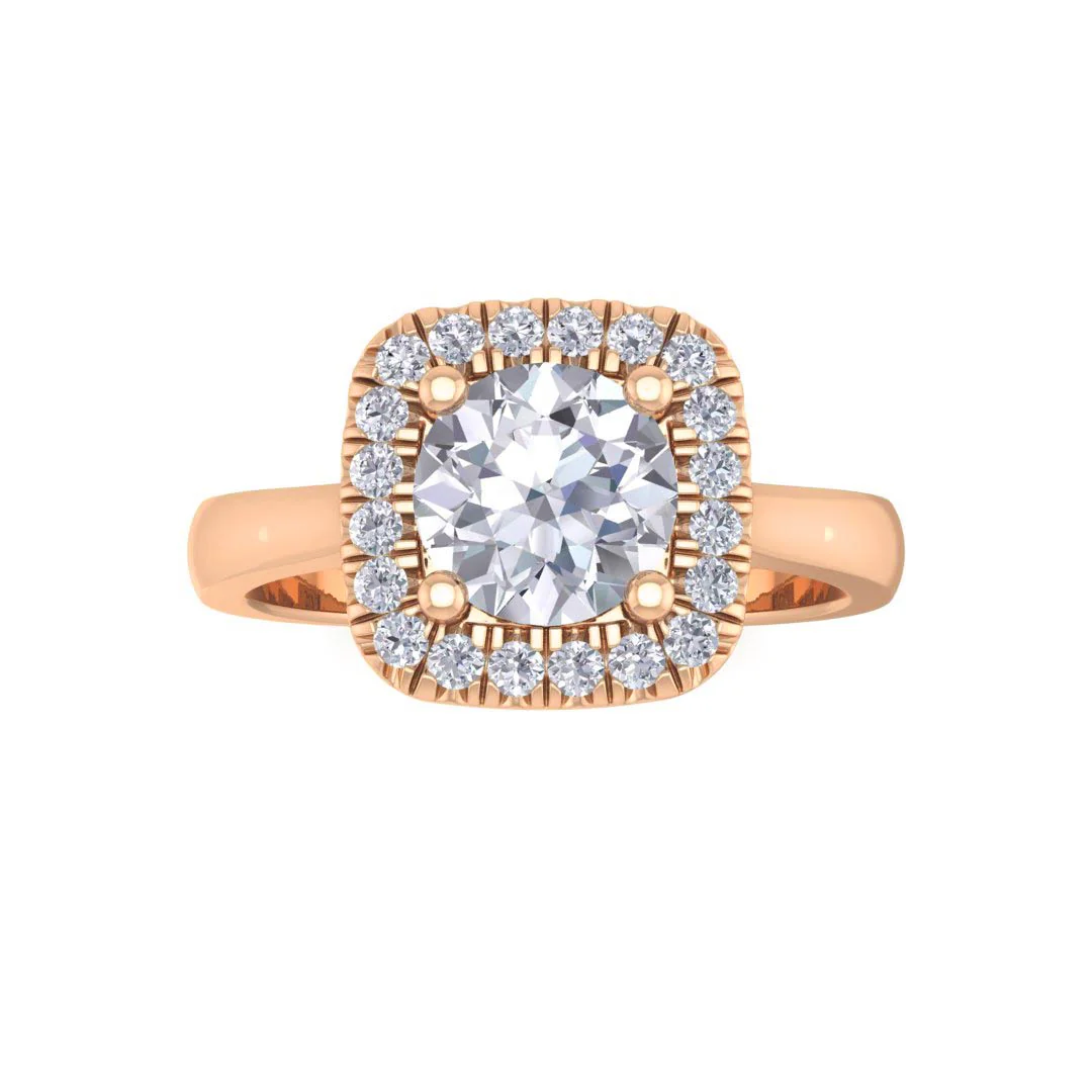 9k Rose Gold 0.75ct Round Brilliant Diamond Halo Engagement Ring 0.88tdw