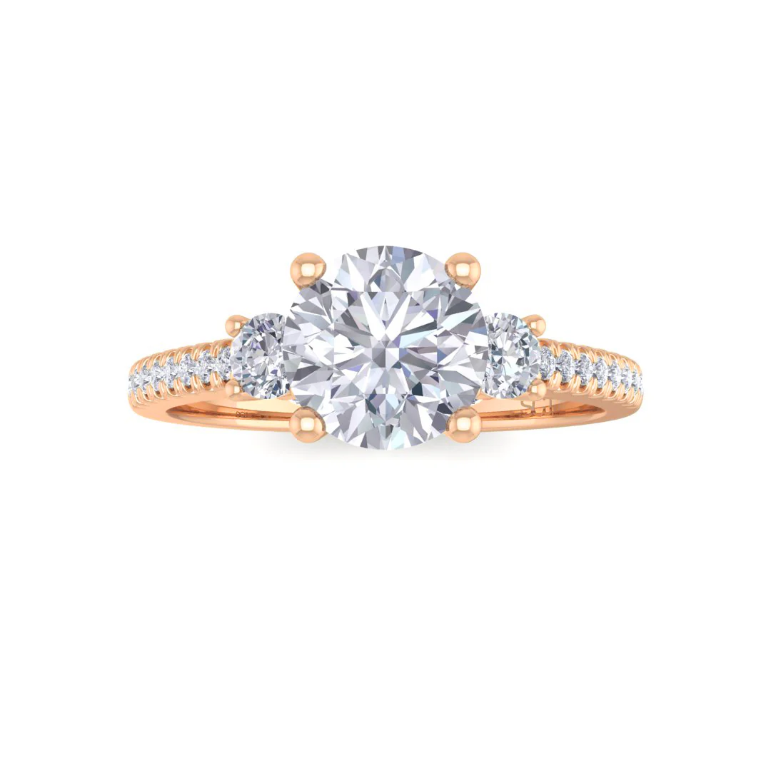 9k Rose Gold 1.0ct Round Brilliant Lab Diamond Trilogy Shoulders Engagement Ring 1.3tdw