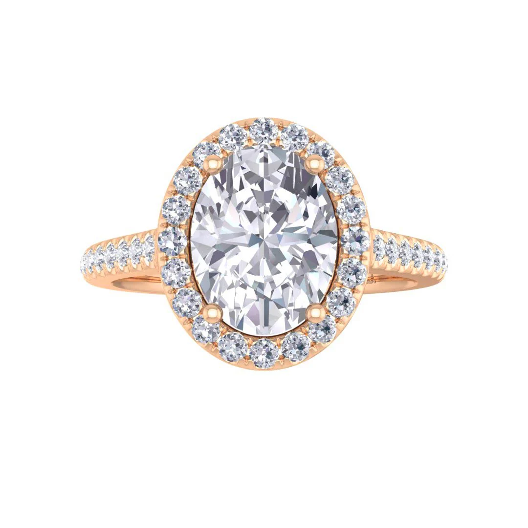 9k Rose Gold 1.5ct Oval Lab Diamond Halo Engagement Ring 1.79tdw