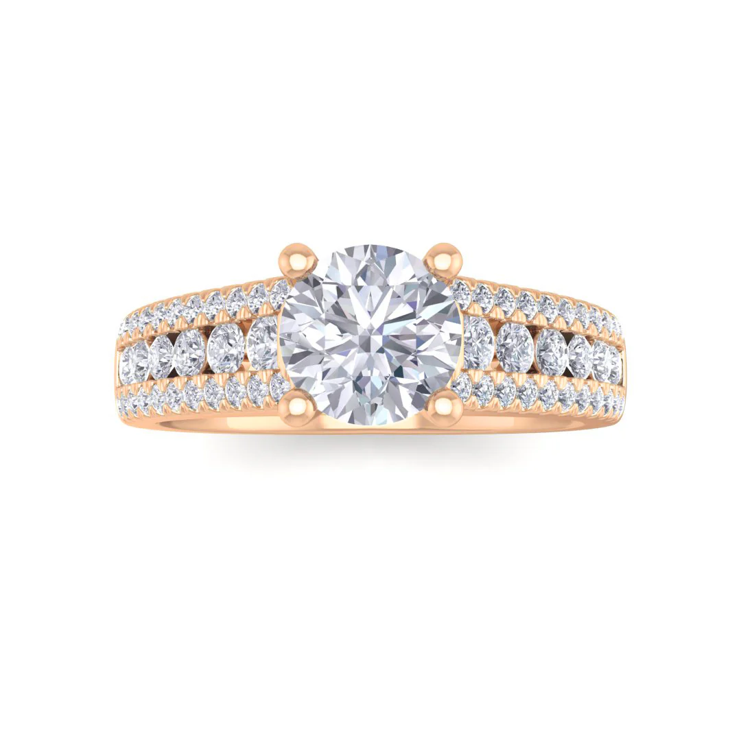 9k Rose Gold 1.5ct Round Brilliant Lab Diamond Solitaire with Accent Shoulders Engagement Ring 2.0tdw
