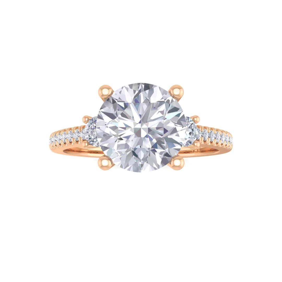 9k Rose Gold 1.5ct Round Brilliant Lab Diamond Trilogy Shoulders Engagement Ring 1.8tdw
