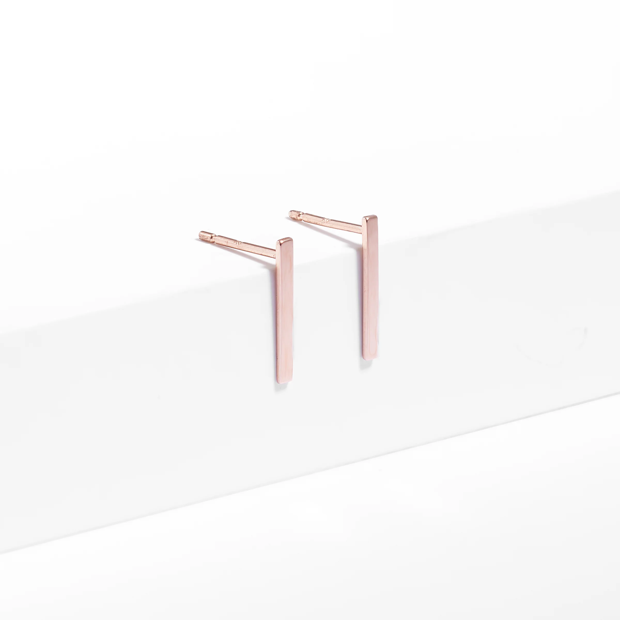 9K Rose Gold Long Bar Stud Earrings 11mm