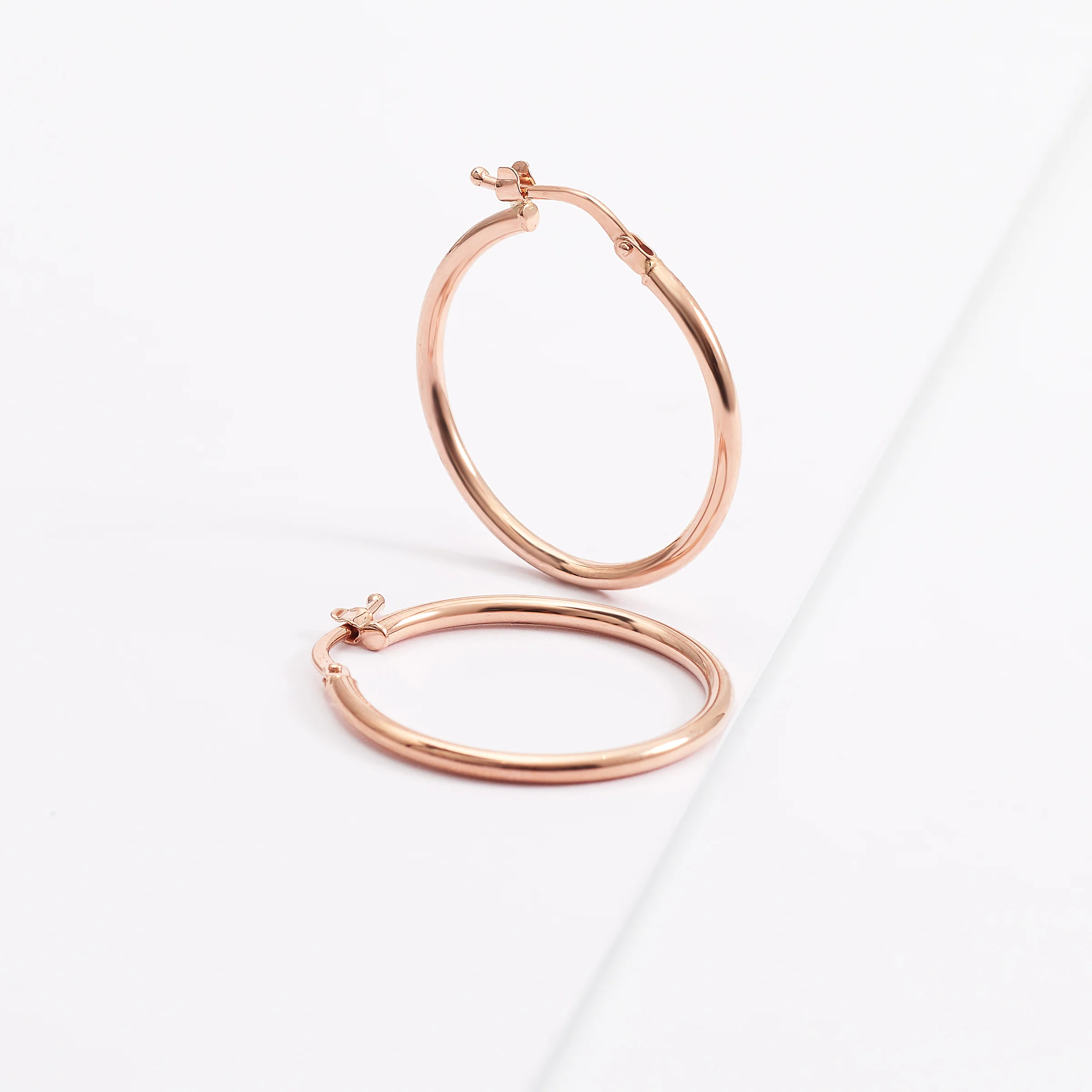 9K Rose Gold Polished Round Hoop Earrings 20mm