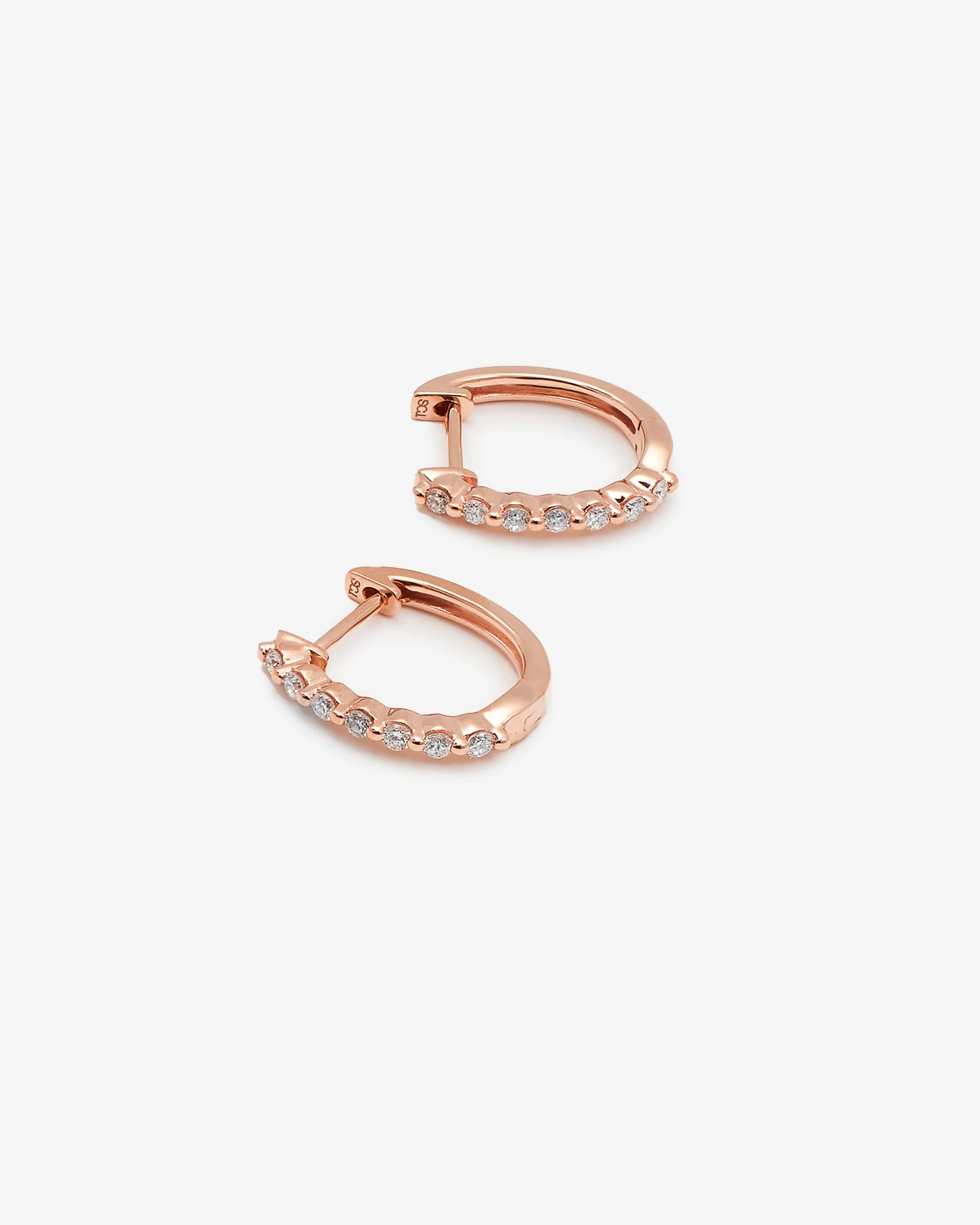 9K Rose Gold Round Brilliant Floating Lab Diamond Oval Huggie Earrings 0.15tdw - Image 2