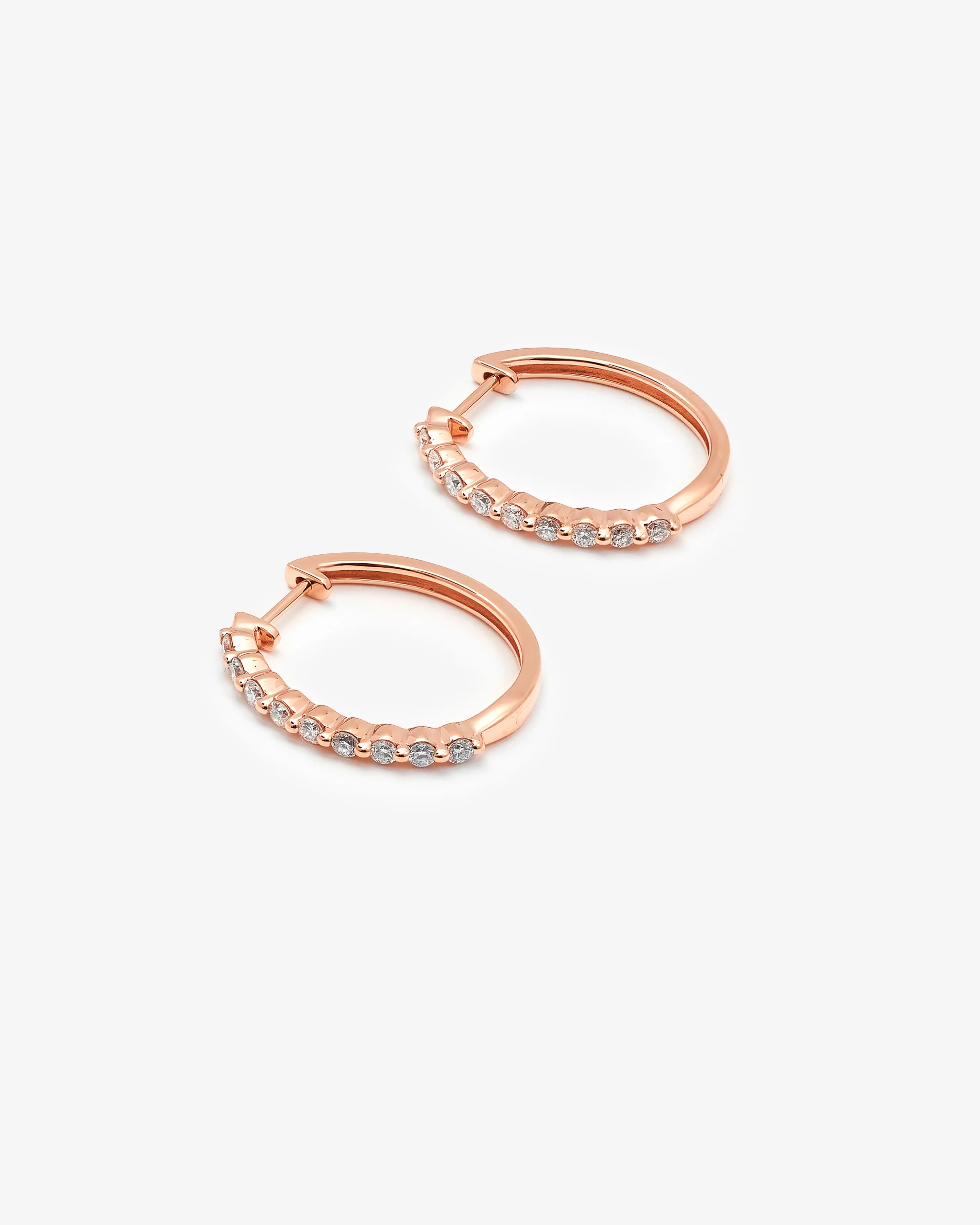 9K Rose Gold Round Brilliant Floating Lab Diamond Oval Huggie Earrings 0.5tdw - Image 2