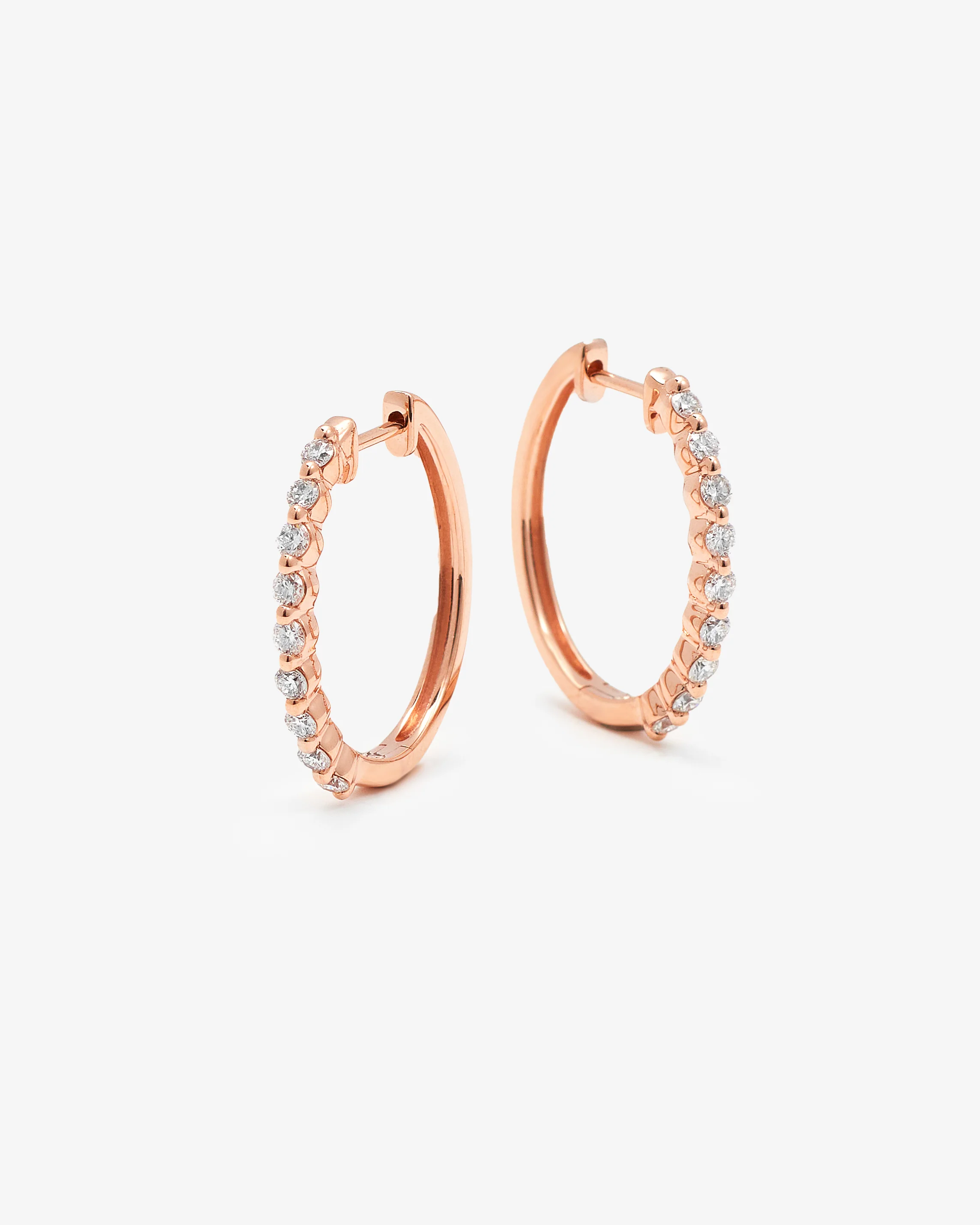 9K Rose Gold Round Brilliant Floating Lab Diamond Oval Huggie Earrings 0.5tdw - Image 3