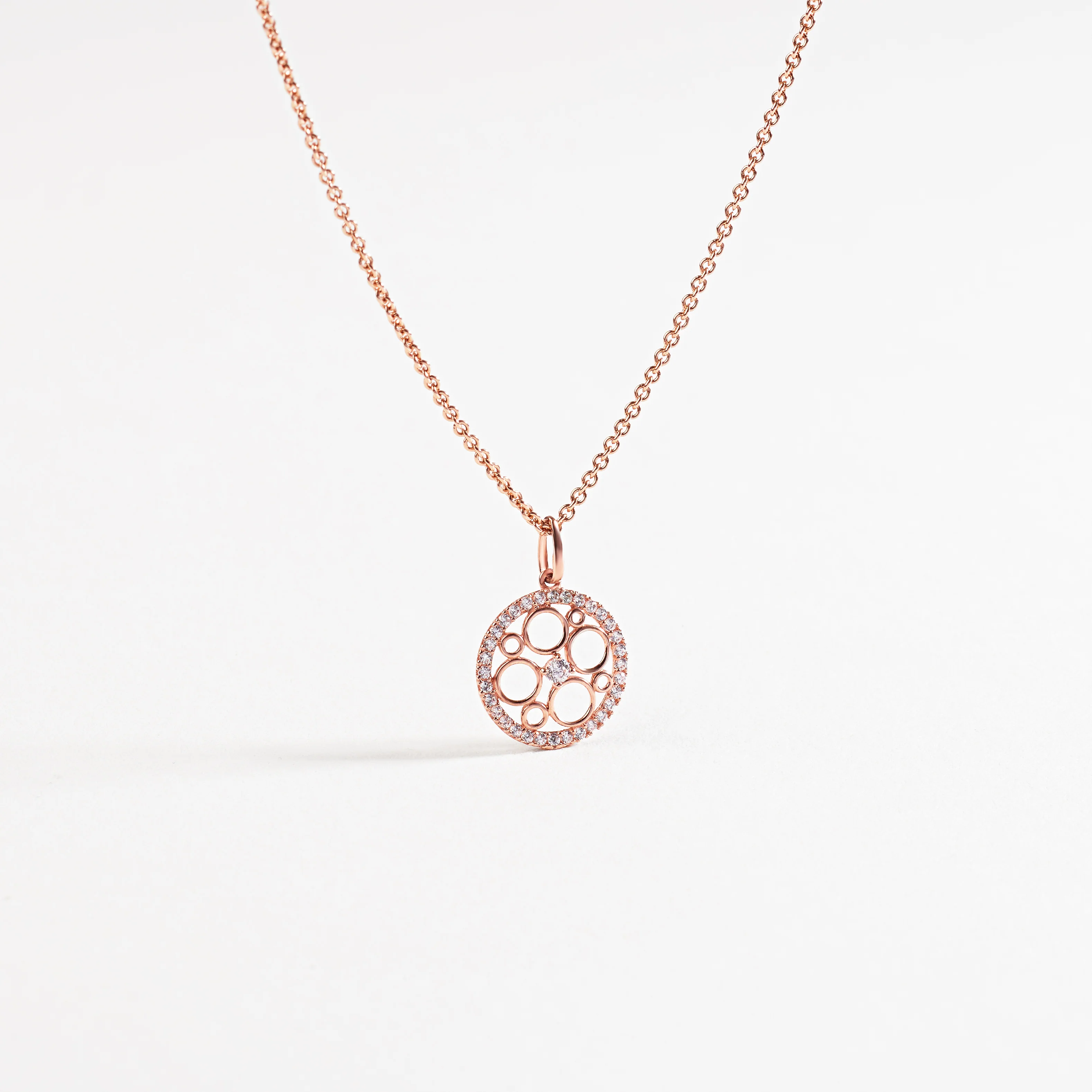 9K Rose Gold Circle Pendant With Zirconia Halo