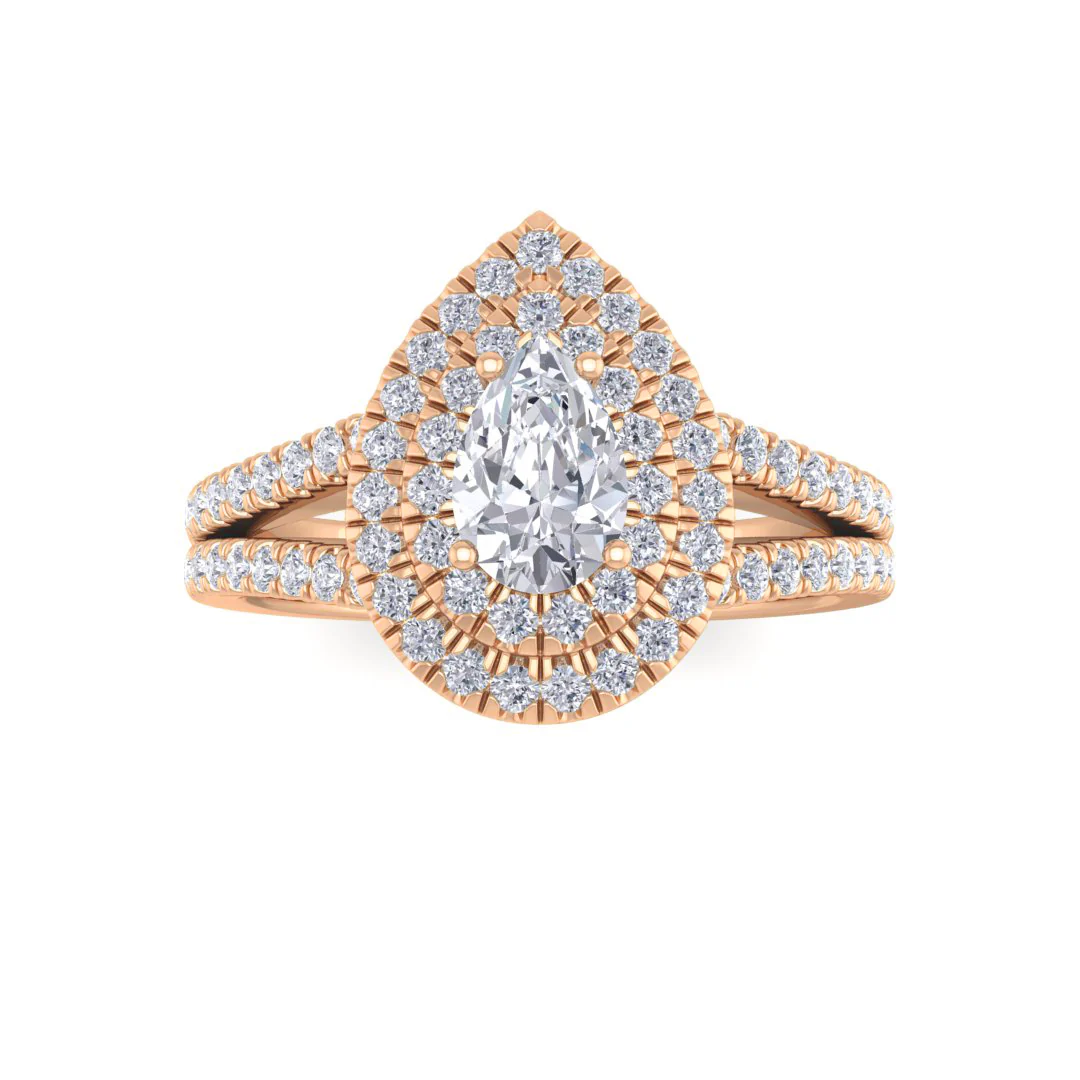 9k White Gold 0.5ct Pear Diamond Double Halo Engagement Ring 1.0tdw