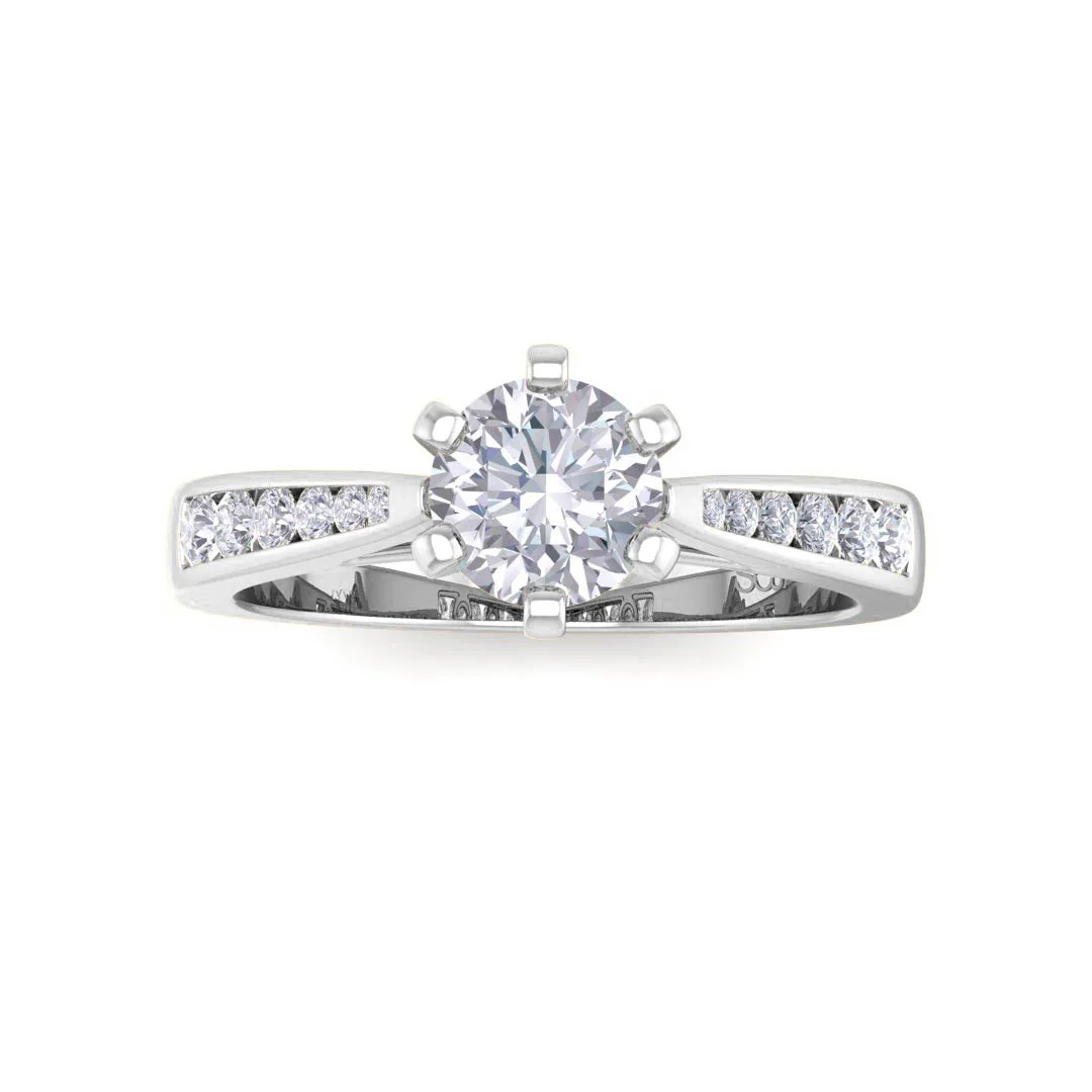 9k White Gold 0.75ct Round Brilliant Diamond Solitaire With Channel Shoulders Engagement Ring 0.95tdw