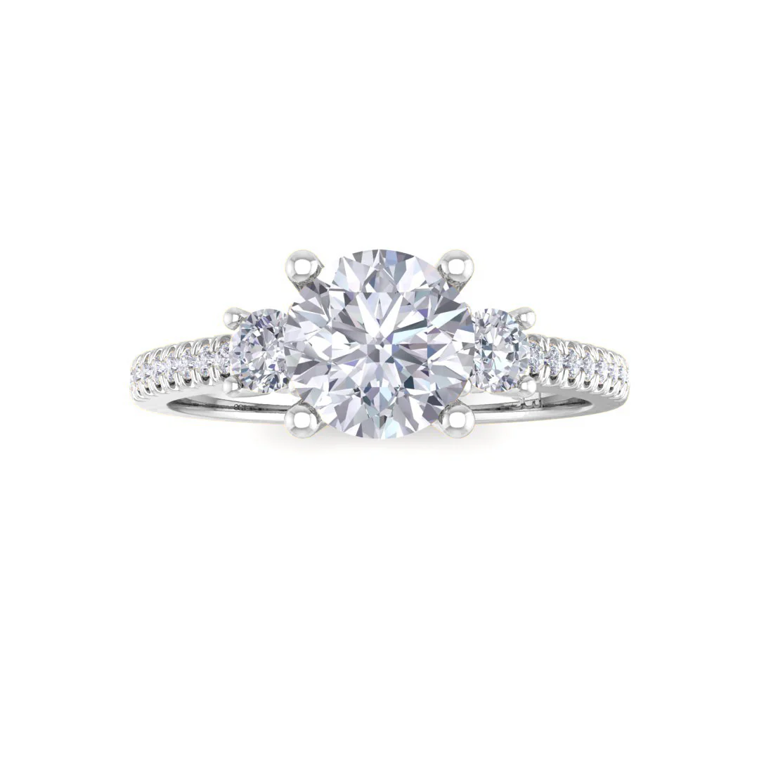 9k White Gold 0.75ct Round Brilliant Diamond Trilogy Shoulders Engagement Ring 1.05tdw