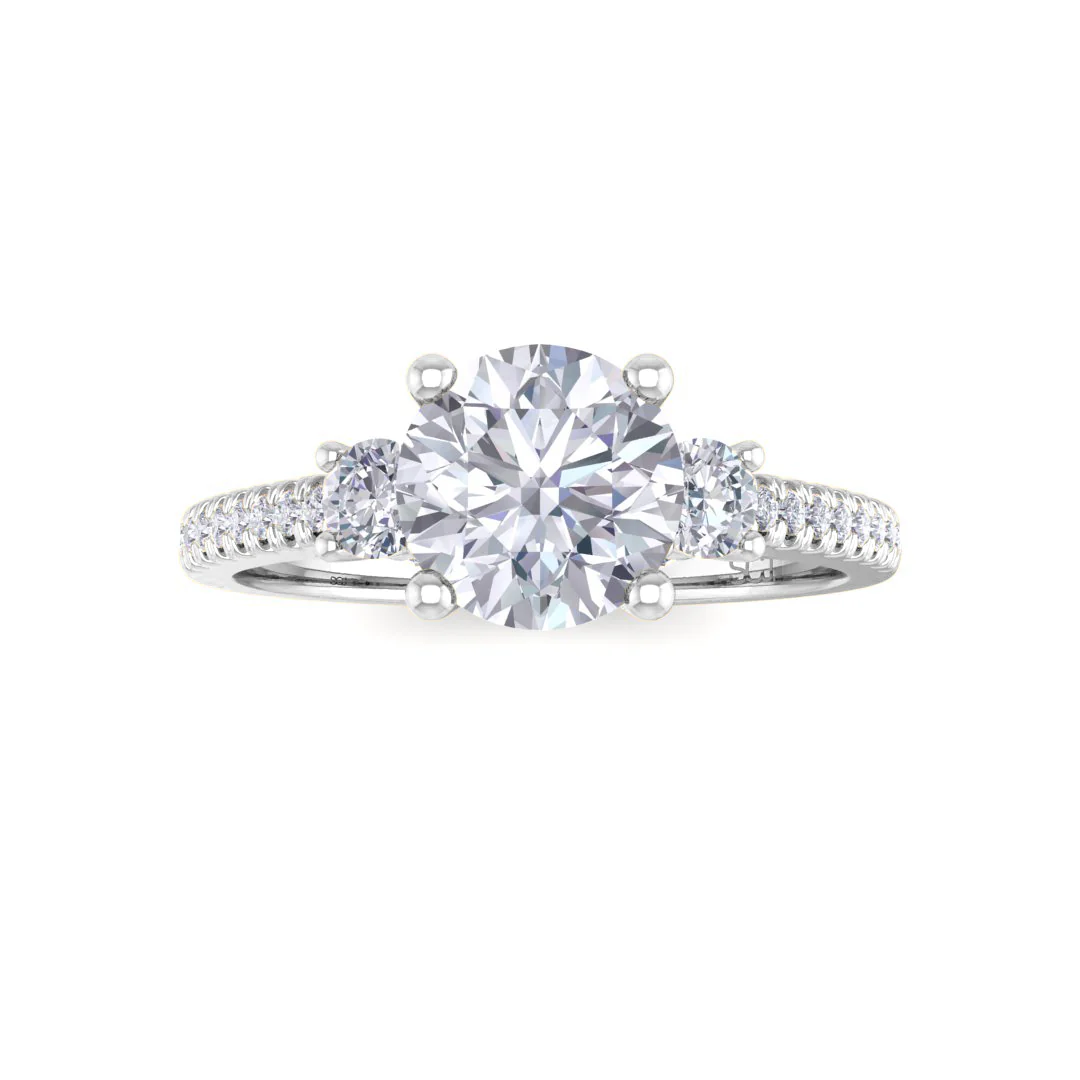 9k White Gold 1.0ct Round Brilliant Moissanite Trilogy Shoulders Engagement Ring 0.3tdw - Image 2