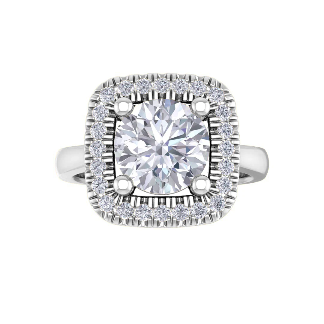 9k White Gold 1.5ct Round Brilliant Lab Diamond Halo Engagement Ring 1.63tdw