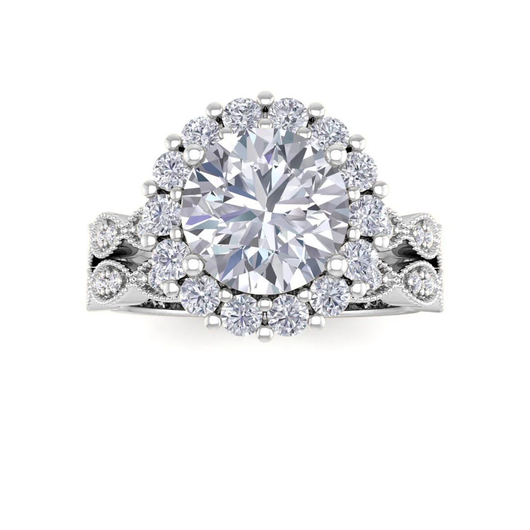 9k White Gold 2.0ct Round Brilliant Diamond Halo Bridal Set 2.55tdw