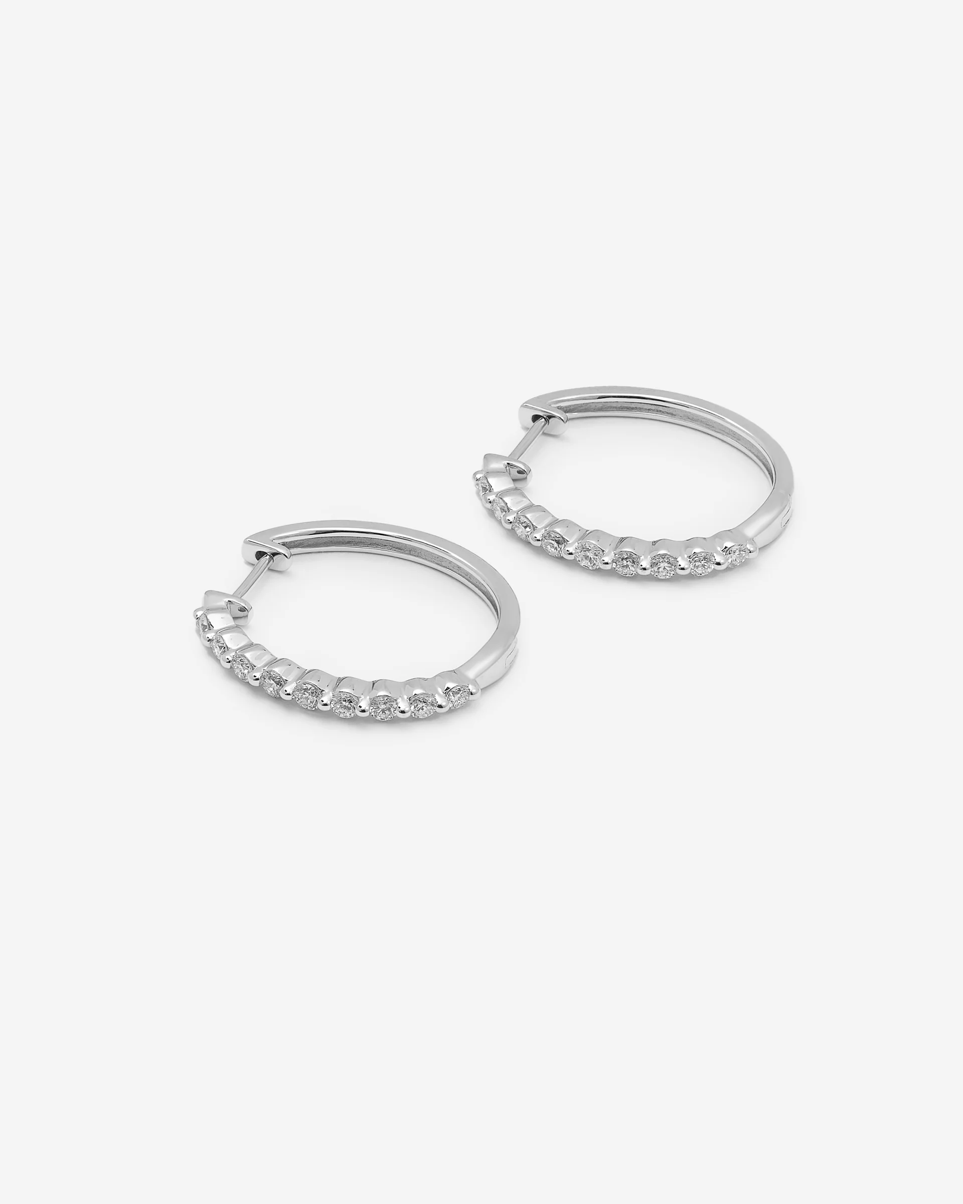 9K White Gold Round Brilliant Floating Lab Diamond Oval Huggie Earrings 0.5tdw - Image 2