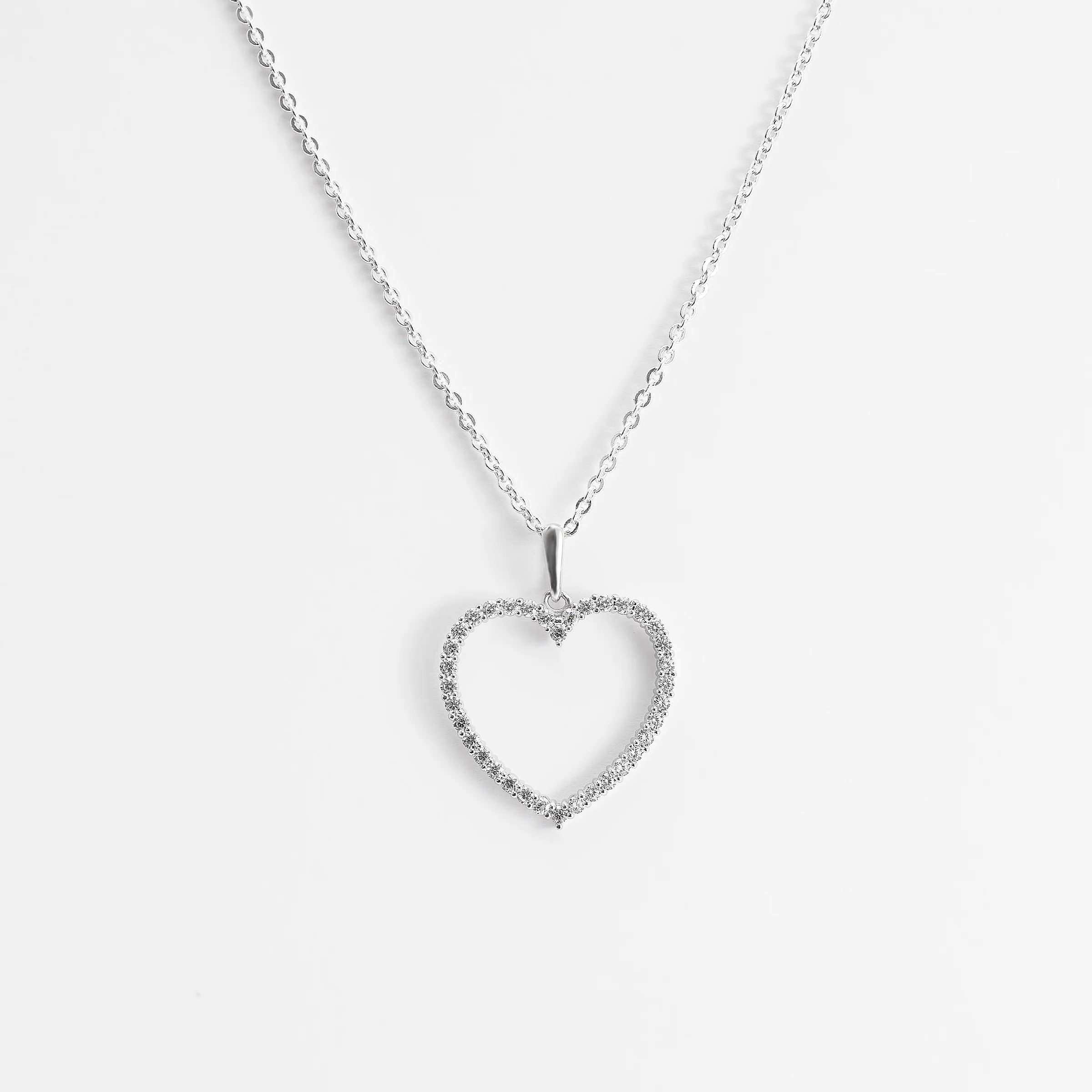 9K White Gold Zirconia Open Heart Pendant