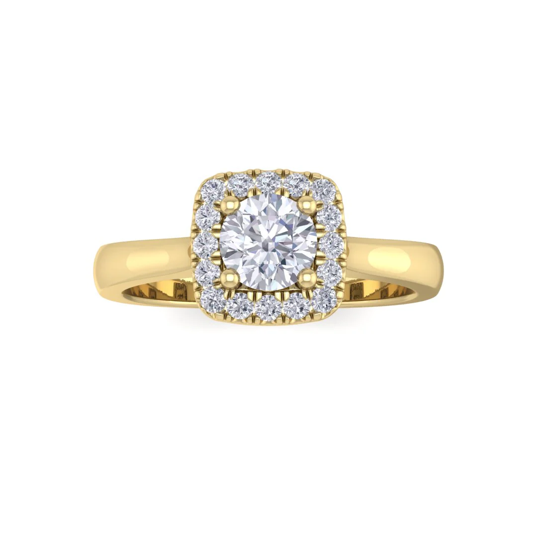 9k Yellow Gold 0.33ct Round Brilliant Moissanite Halo Engagement Ring 0.13tdw