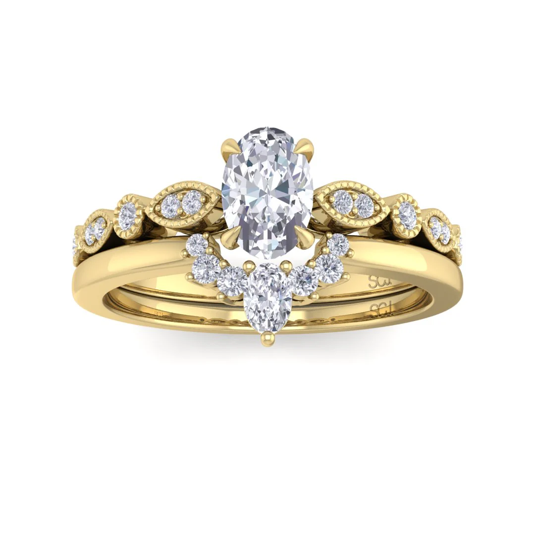 9k Yellow Gold 0.5ct Oval Diamond Tiara Bridal Set 0.67tdw