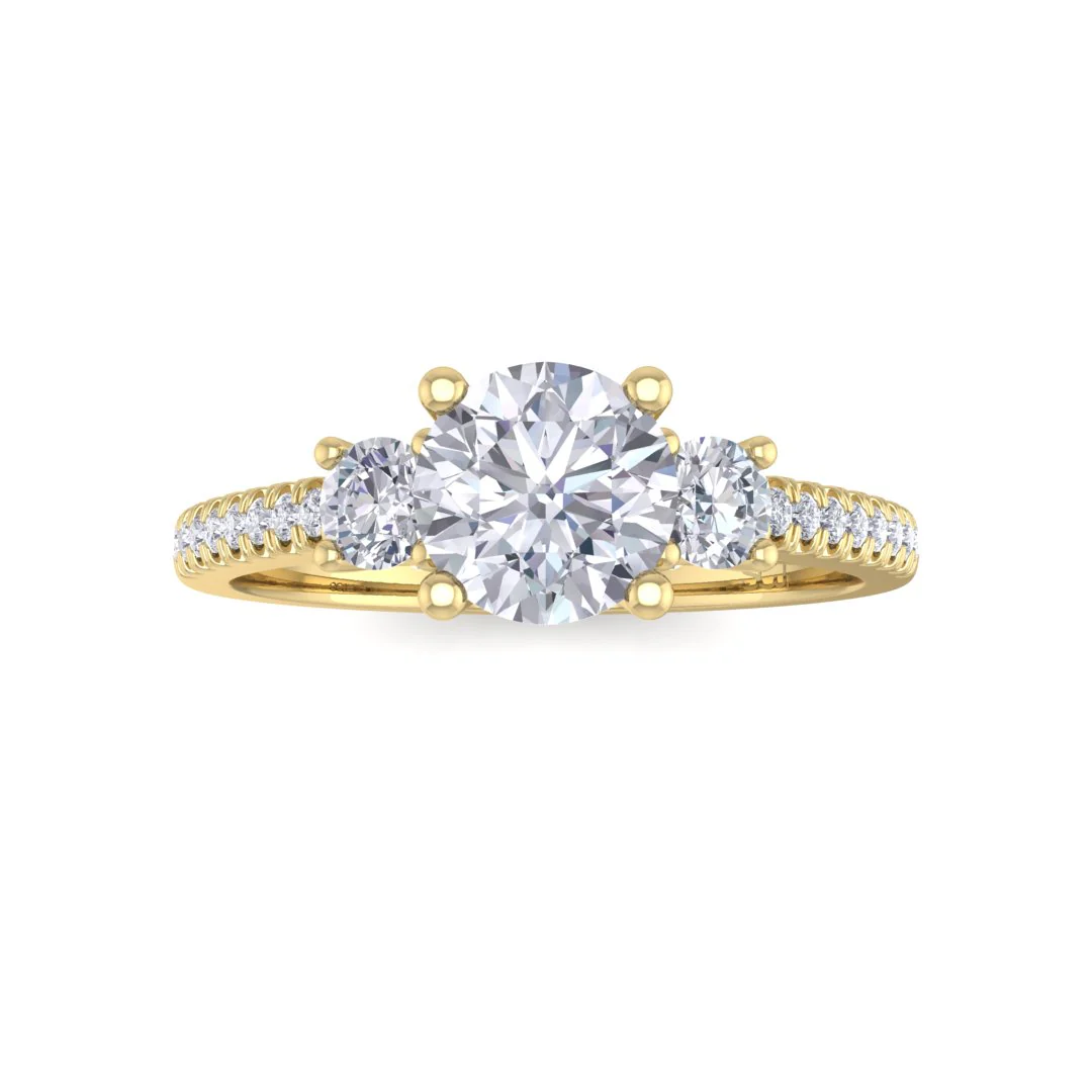 9k Yellow Gold 0.5ct Round Brilliant Diamond Trilogy Shoulders Engagement Ring 0.8tdw