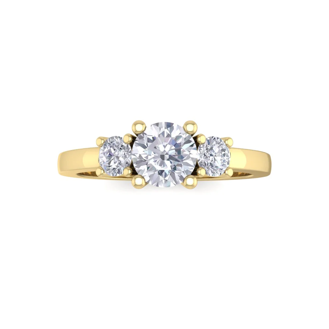 9k Yellow Gold 0.5ct Round Brilliant Lab Diamond Trilogy Engagement Ring 0.75tdw