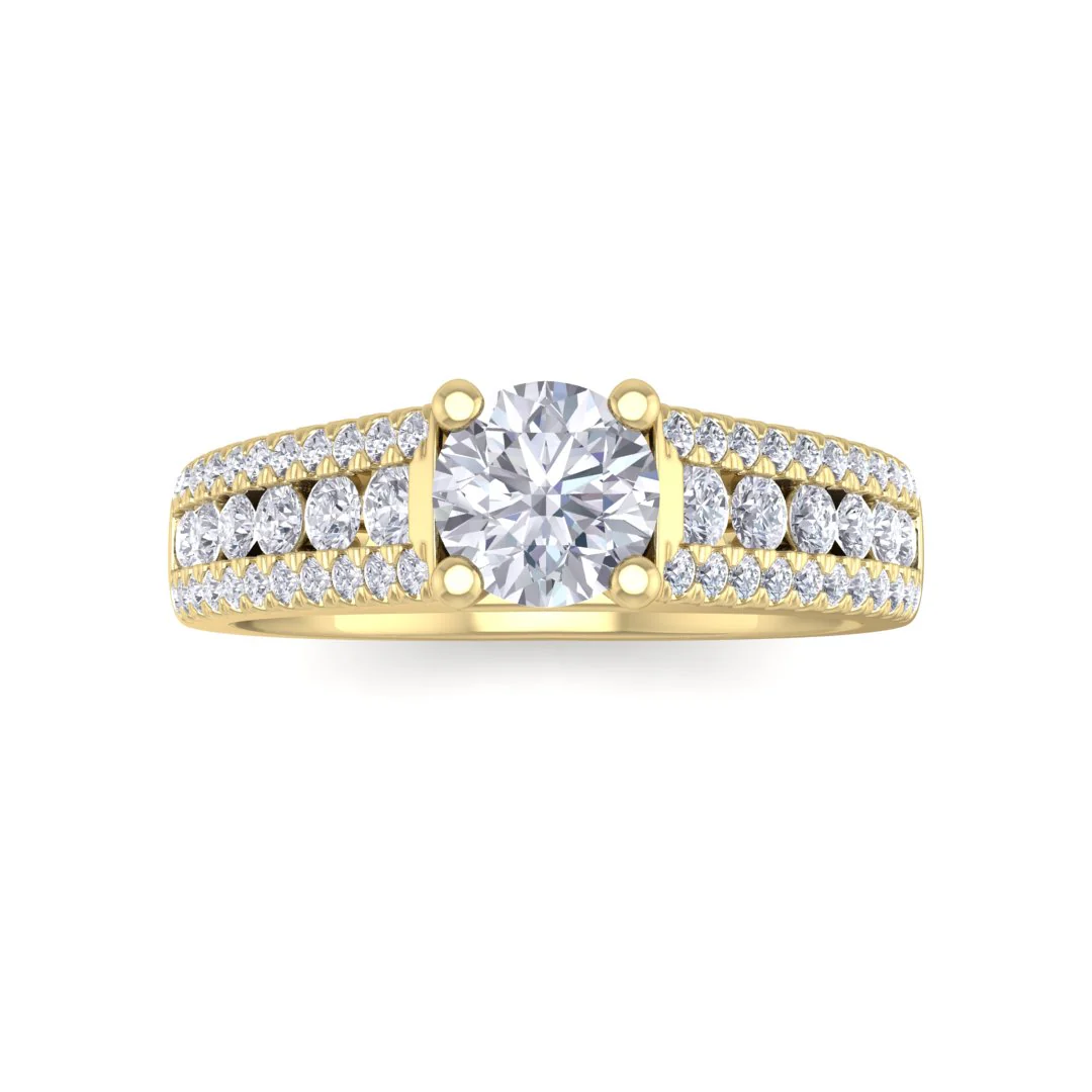 9k Yellow Gold 0.5ct Round Brilliant Moissanite Solitaire with Accent Shoulders Engagement Ring 0.5tdw