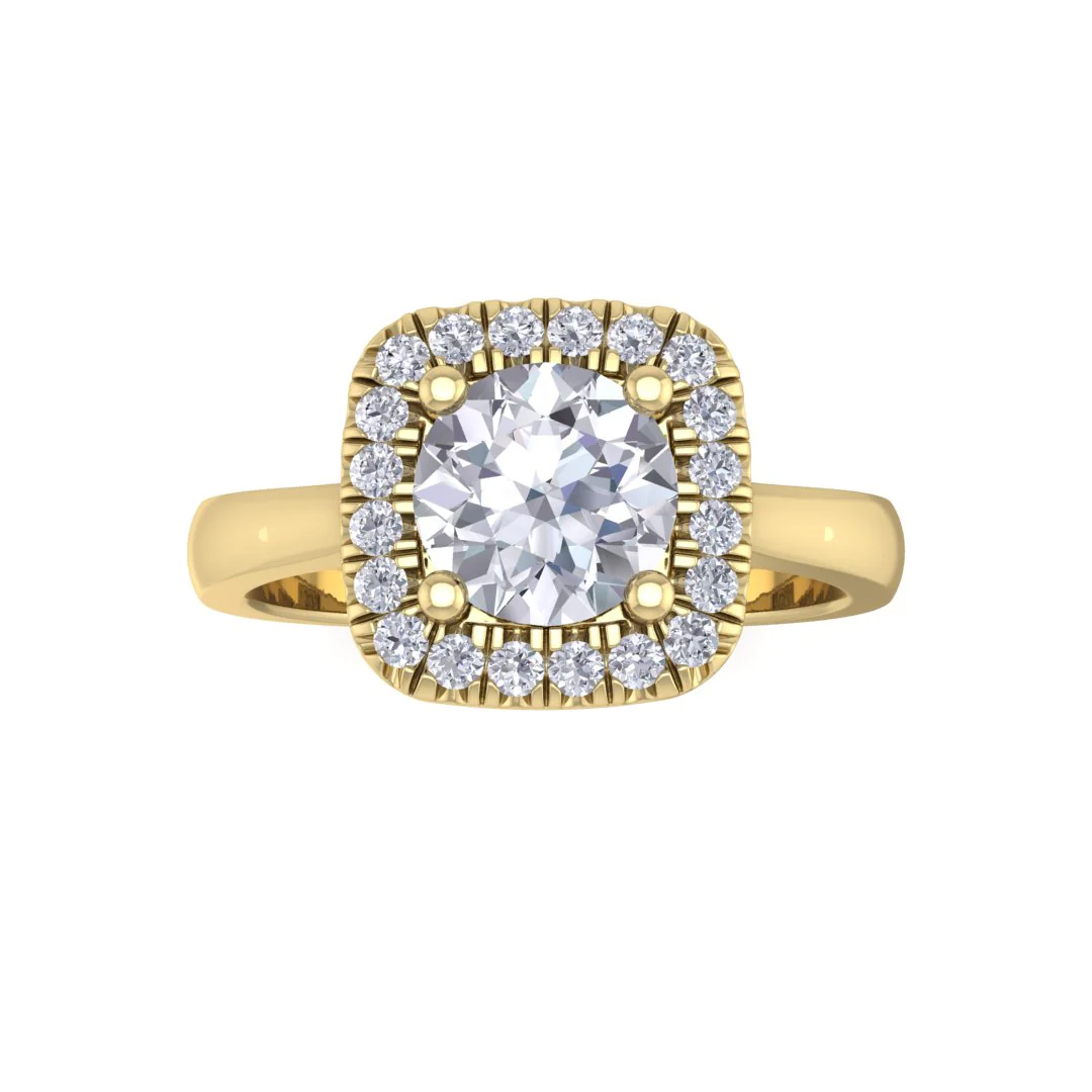 9k Yellow Gold 0.75ct Round Brilliant Diamond Halo Engagement Ring 0.88tdw