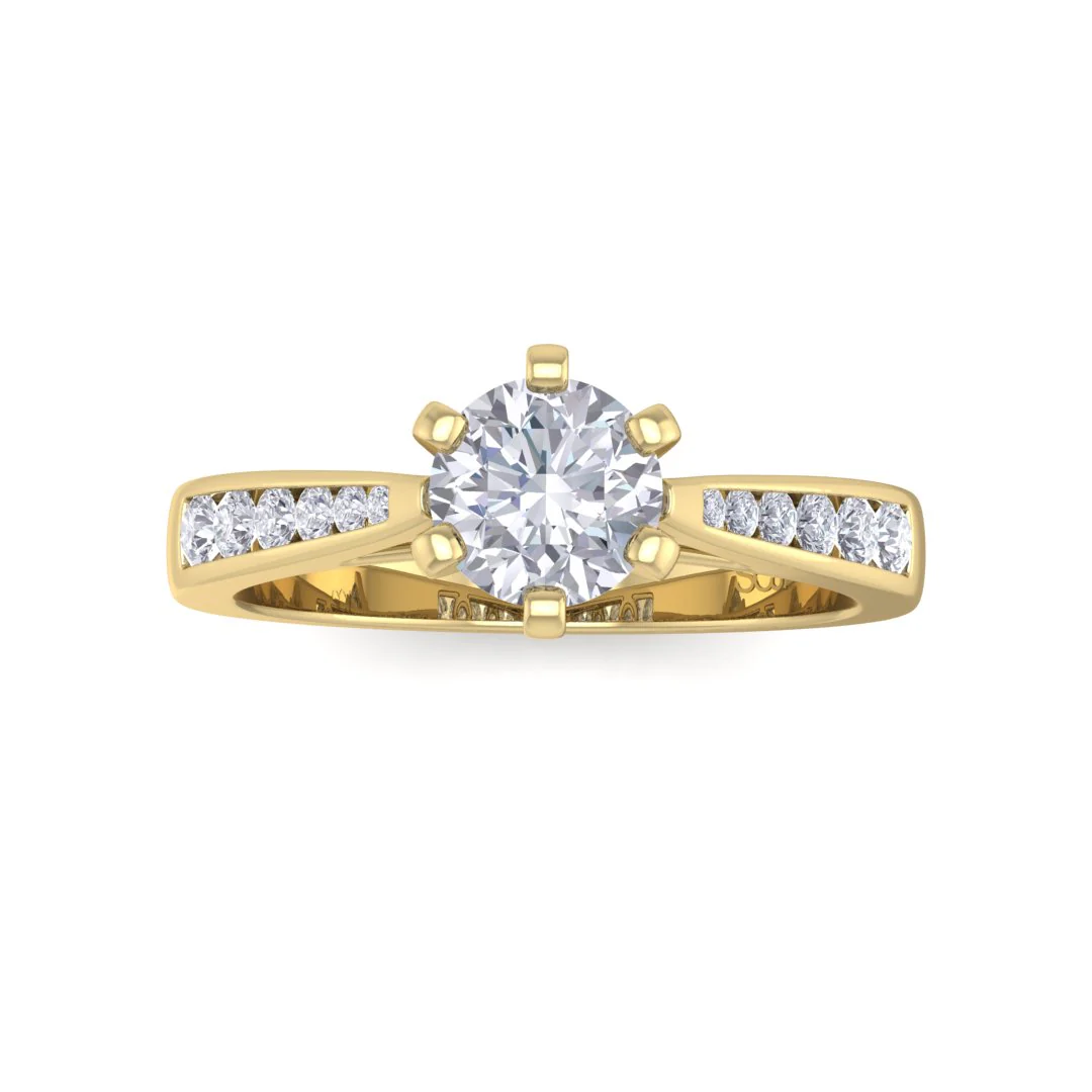 9k Yellow Gold 0.75ct Round Brilliant Diamond Solitaire With Channel Shoulders Engagement Ring 0.95tdw
