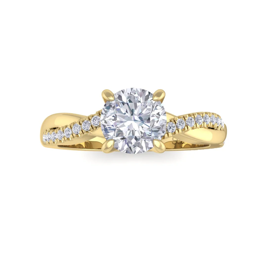 9k Yellow Gold 0.75ct Round Brilliant Lab Diamond Entwined Band Engagement Ring 0.9tdw