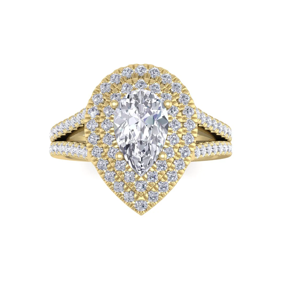 9k Yellow Gold 1.0ct Pear Diamond Double Halo Engagement Ring 1.5tdw