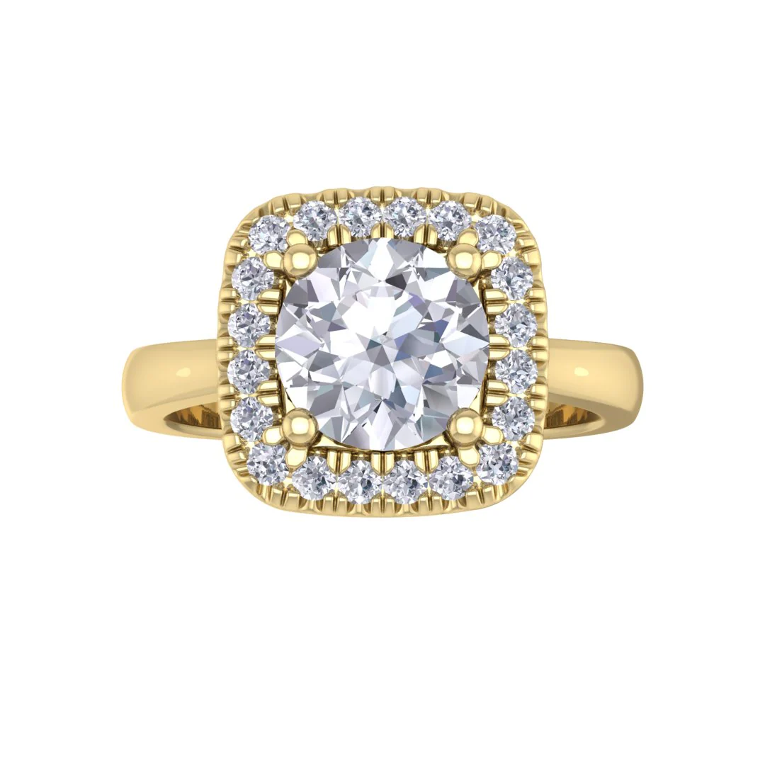 9k Yellow Gold 1.0ct Round Brilliant Diamond Halo Engagement Ring 1.13tdw
