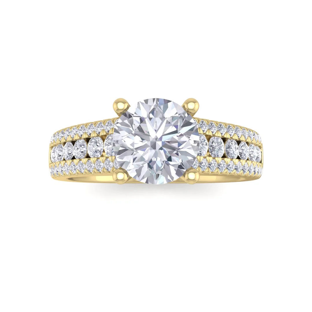 9k Yellow Gold 1.0ct Round Brilliant Moissanite Solitaire with Accent Shoulders Engagement Ring 0.5tdw