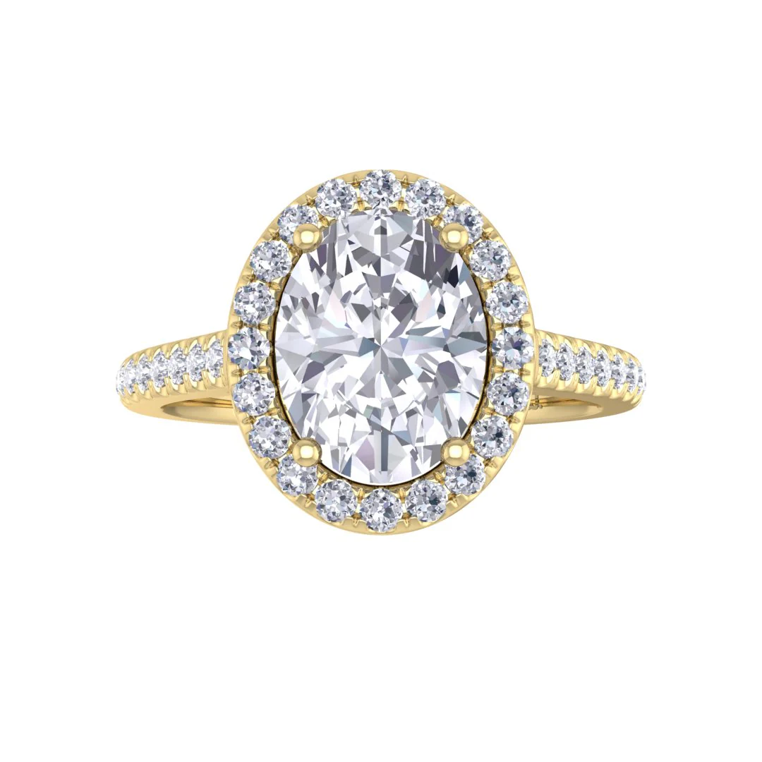 9k Yellow Gold 1.5ct Oval Diamond Halo Engagement Ring 1.79tdw