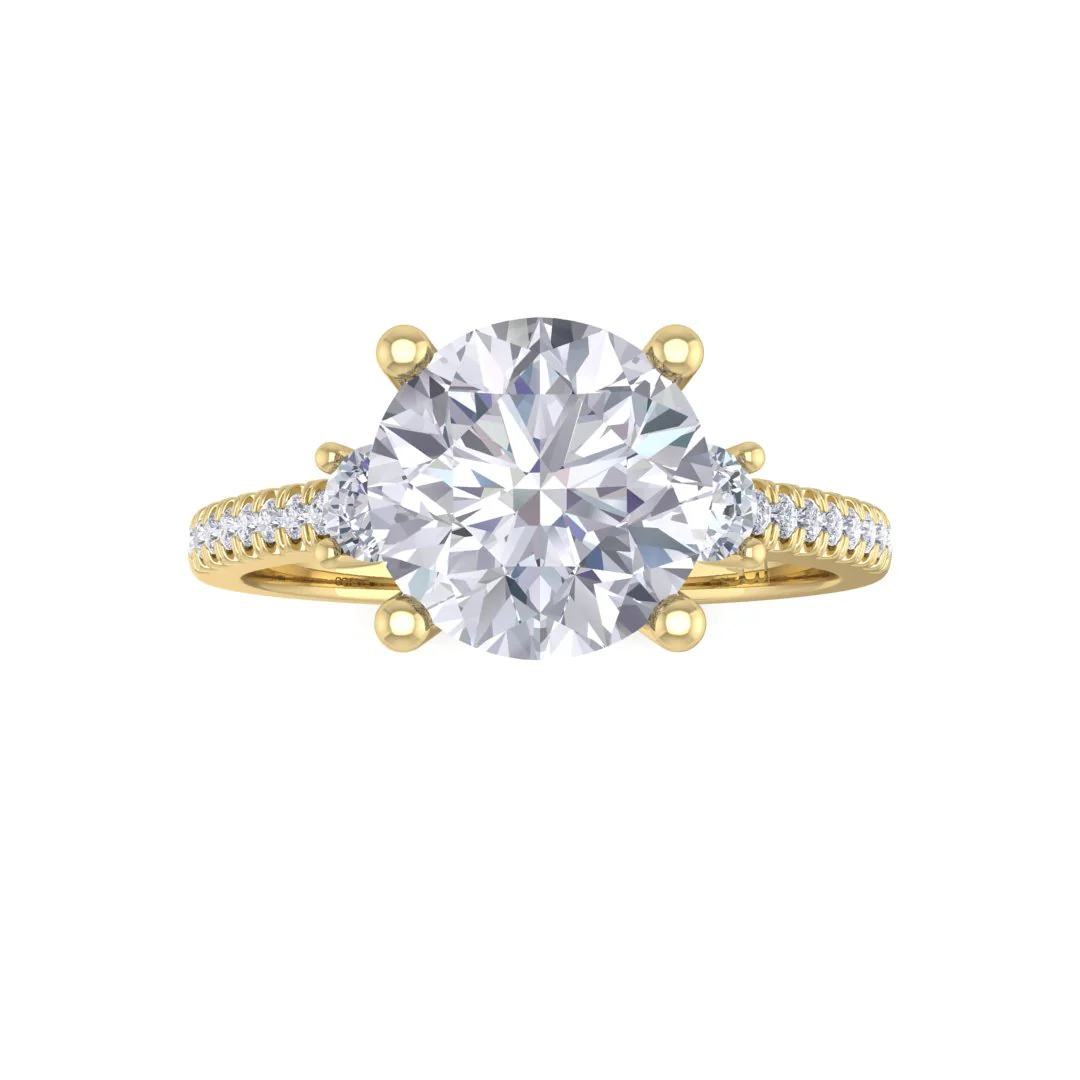 9k Yellow Gold 1.5ct Round Brilliant Lab Diamond Trilogy Shoulders Engagement Ring 1.8tdw