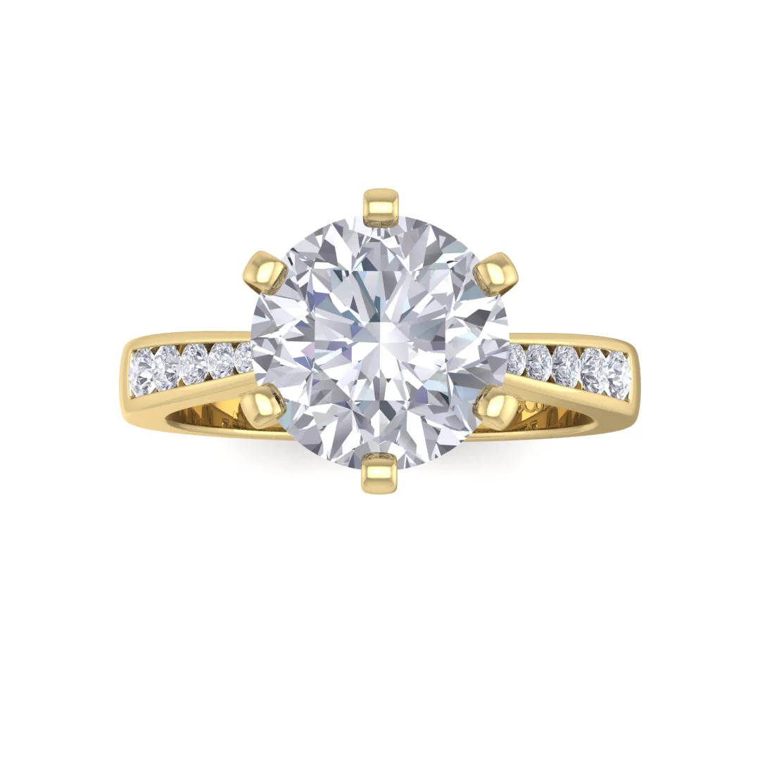 9k Yellow Gold 2.0ct Round Brilliant Lab Diamond Solitaire With Channel Shoulders Engagement Ring 2.2tdw