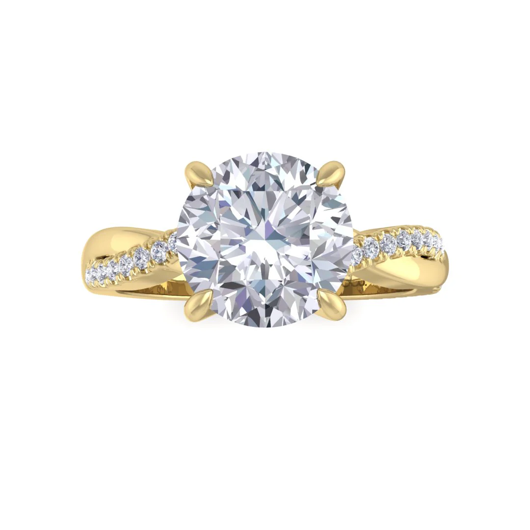 9k Yellow Gold 2.0ct Round Brilliant Moissanite Entwined Band Engagement Ring 0.15tdw