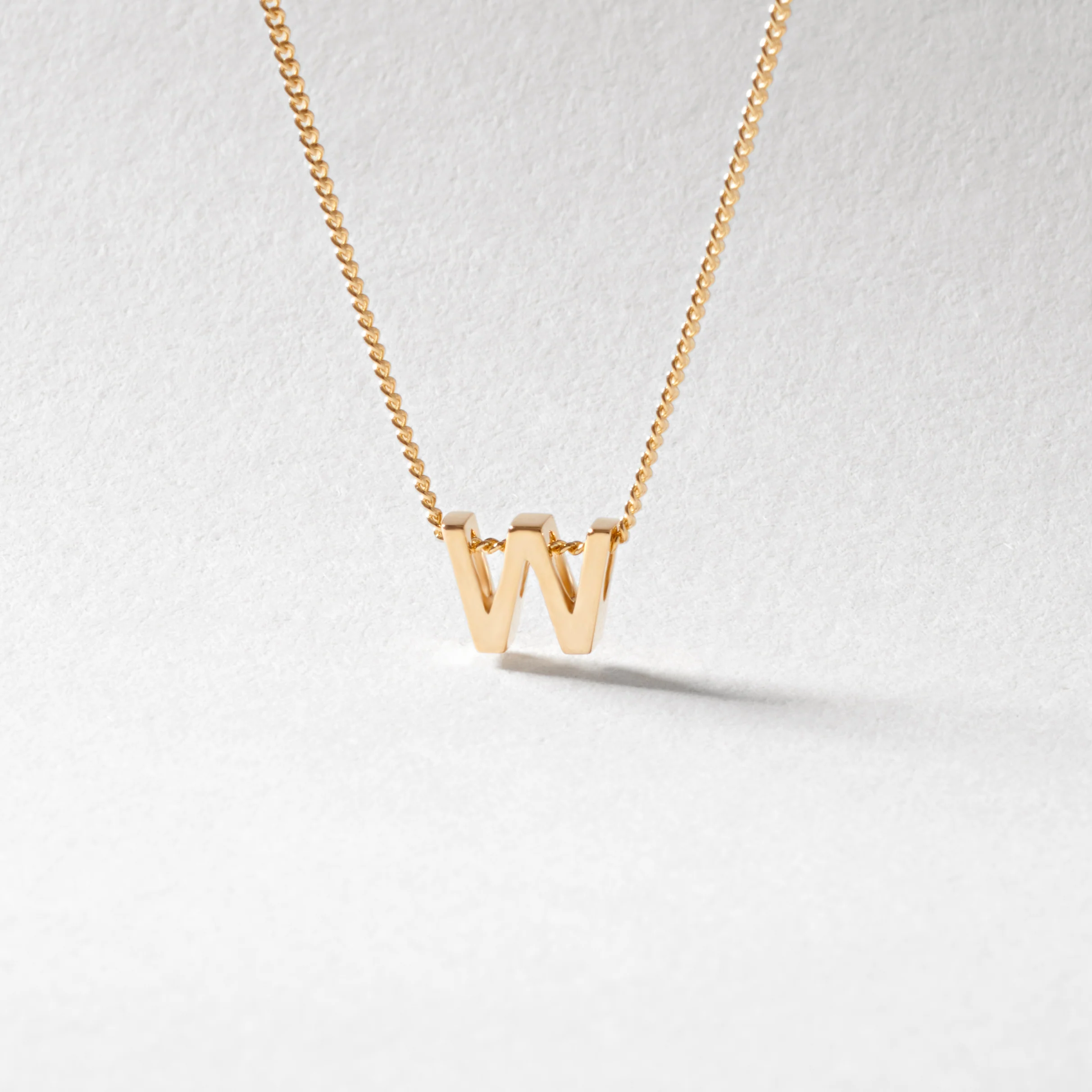 9K Yellow Gold 6mm Slider Initial W with Chain 45cm
