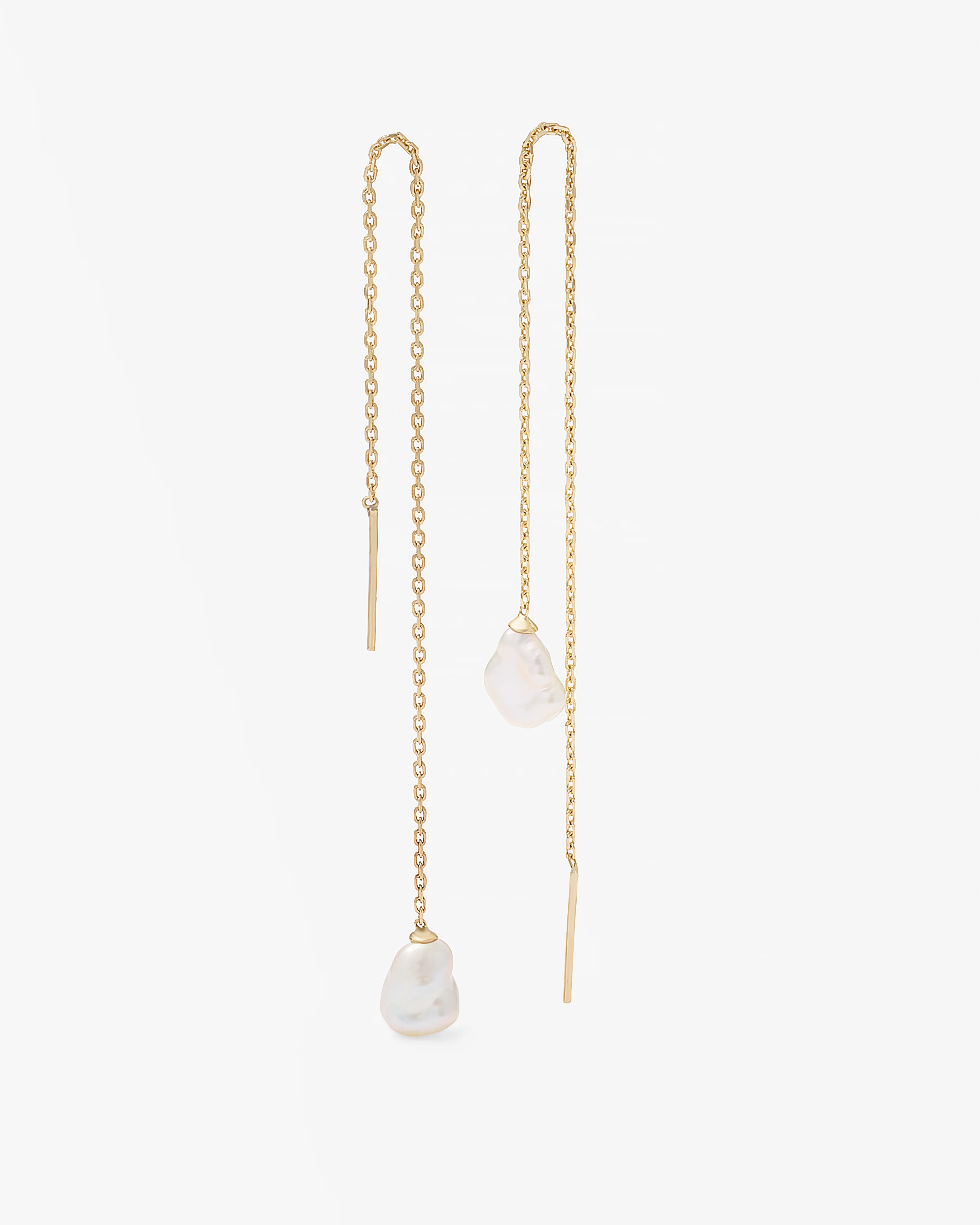 9K Yellow Gold Baroque Pearl Thread Earrings - Image 3