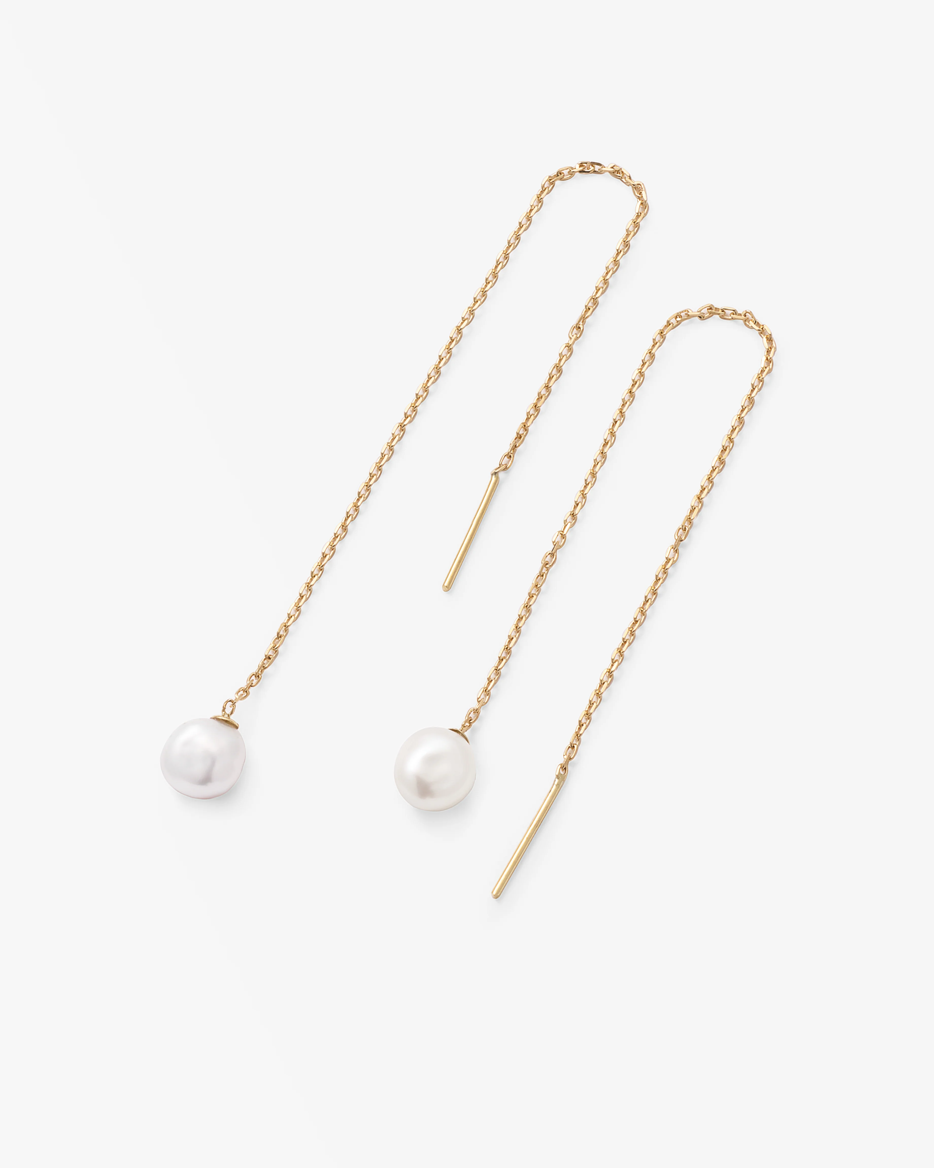 9K Yellow Gold Baroque Pearl Thread Earrings - Image 4
