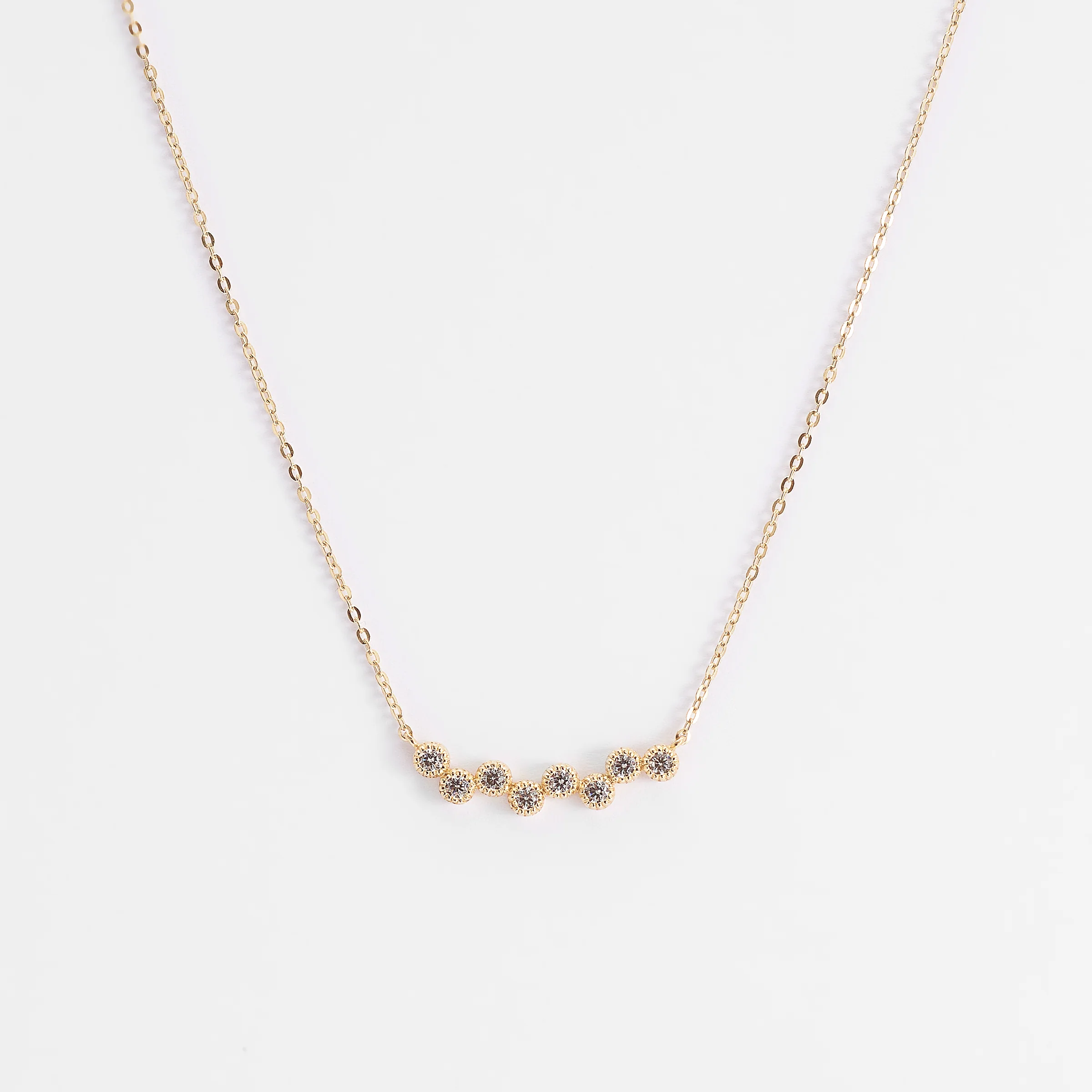 9K Yellow Gold Beaded Bezel Set Zirconia Necklace