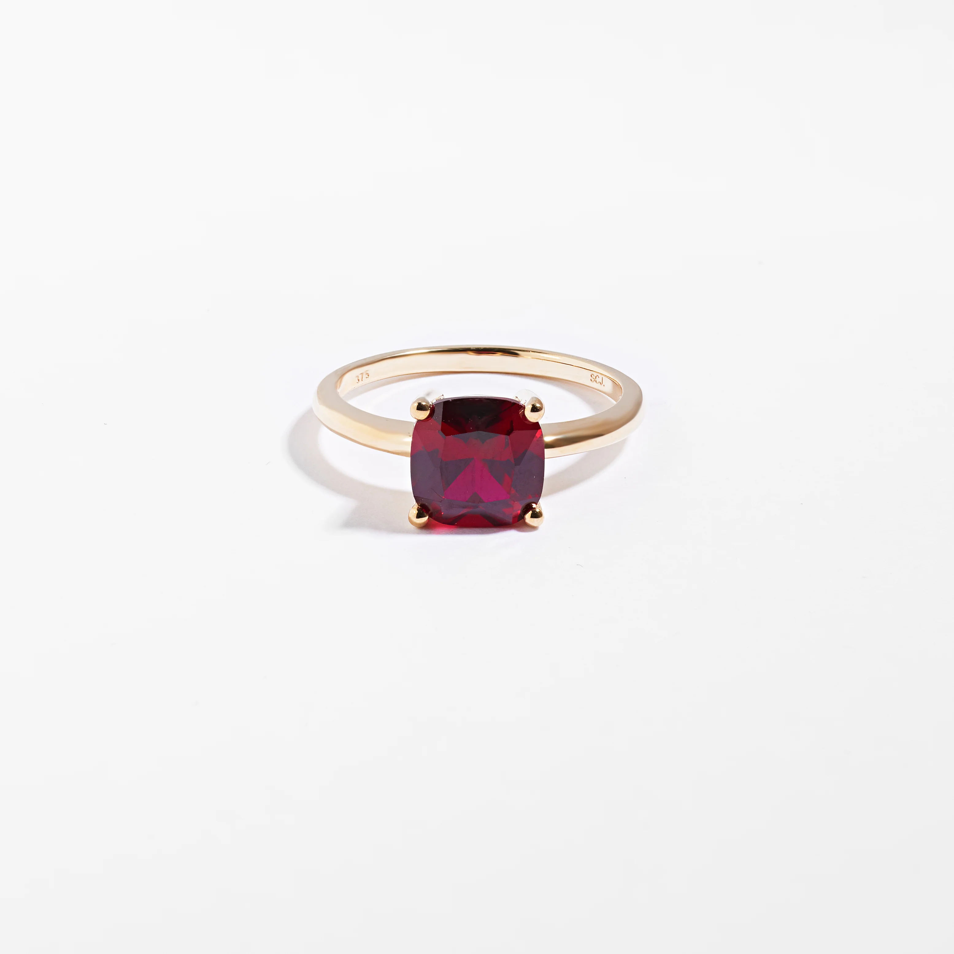 9K Yellow Gold Created Ruby July Birthstone Ring