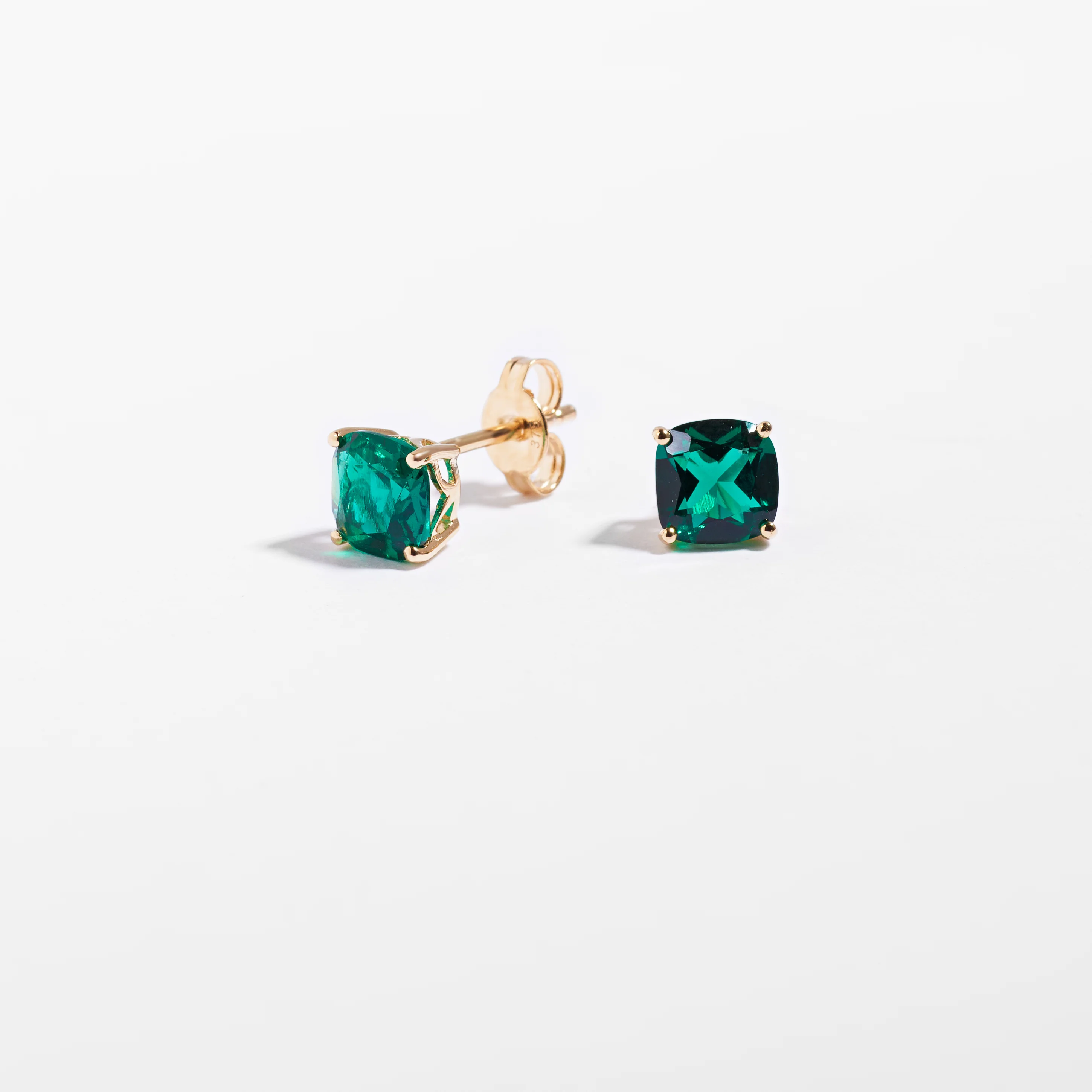 9K Yellow Gold Created Emerald May Birthstone Stud Earrings