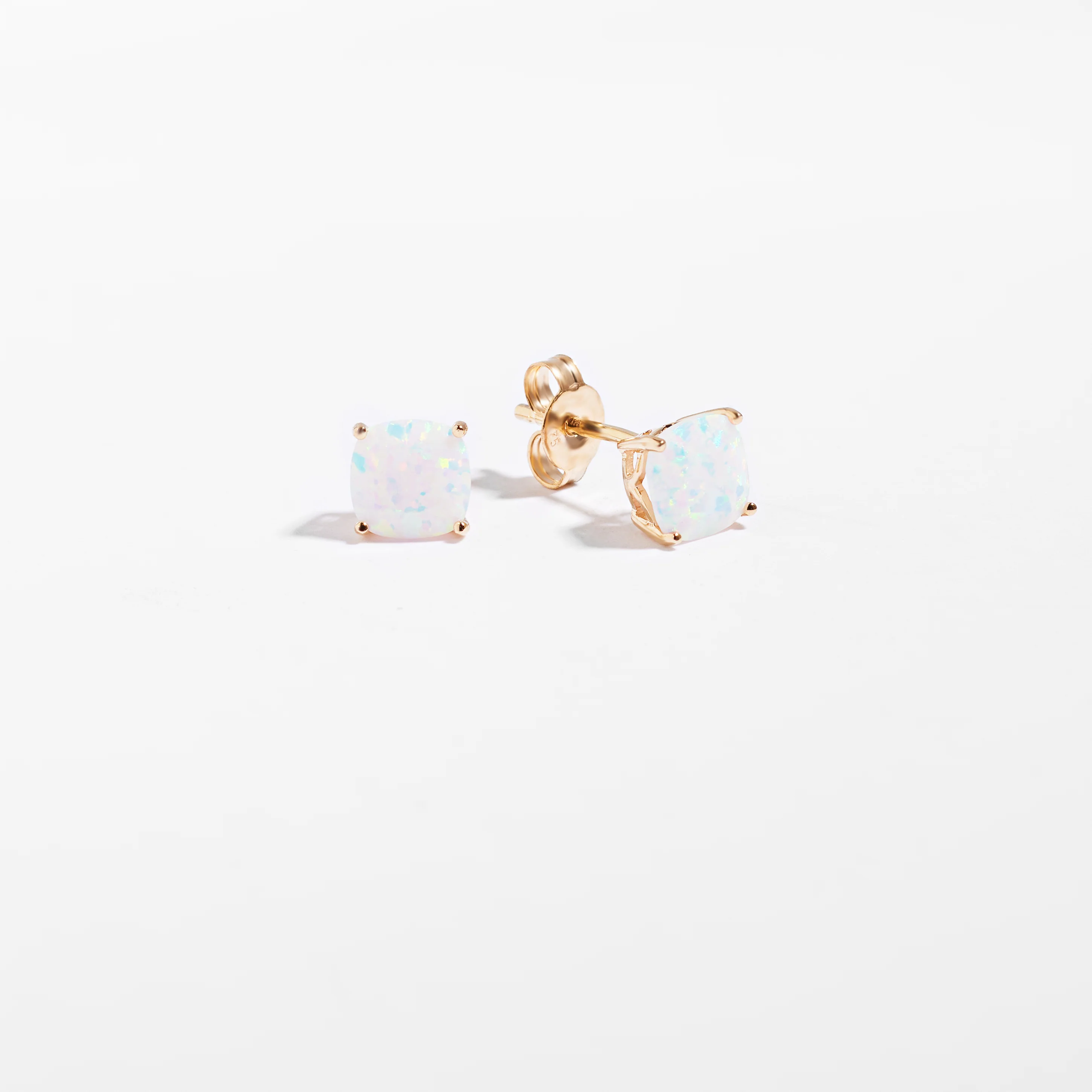 9K Yellow Gold Created Opal October Birthstone Stud Earrings