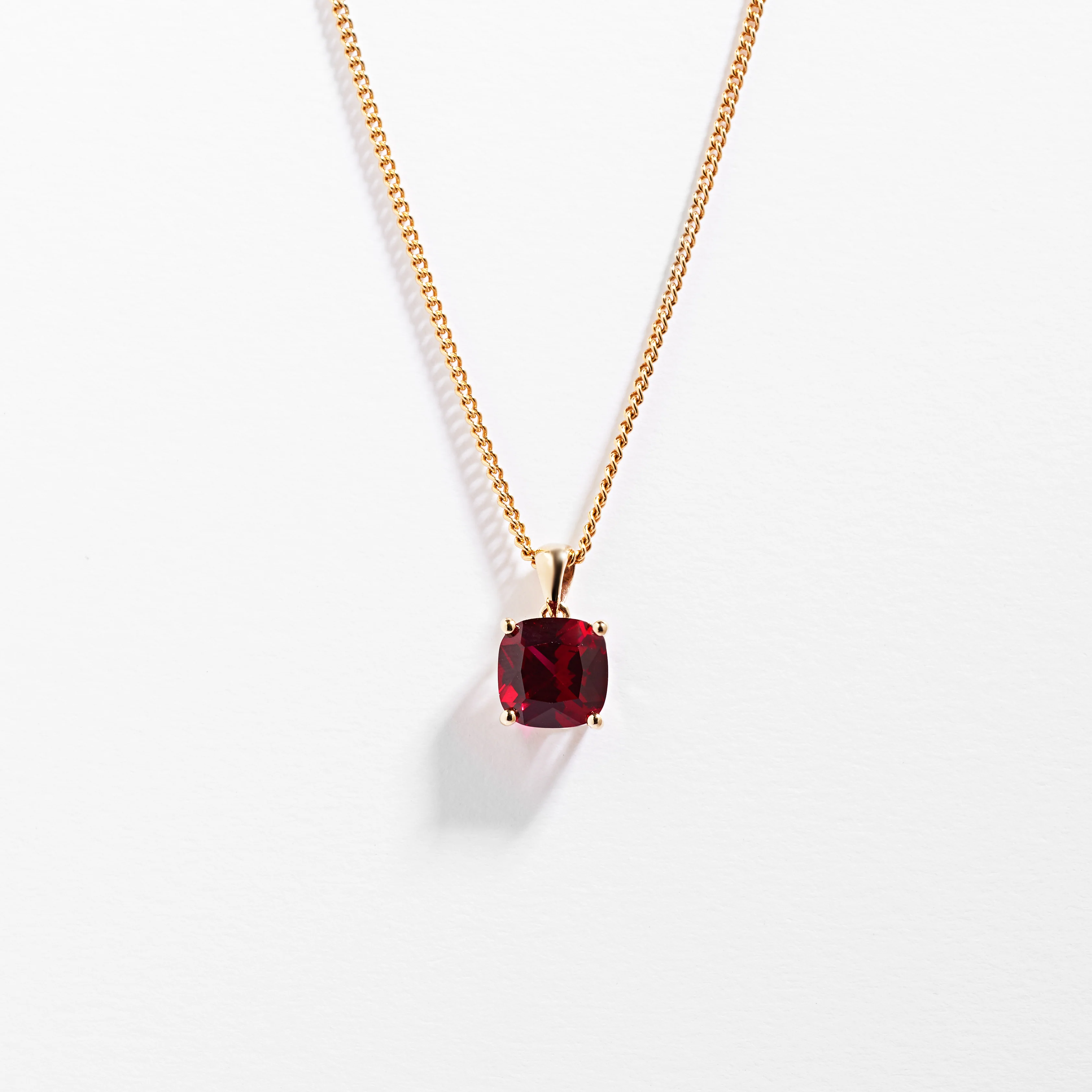 9K Yellow Gold Created Ruby July Birthstone Pendant