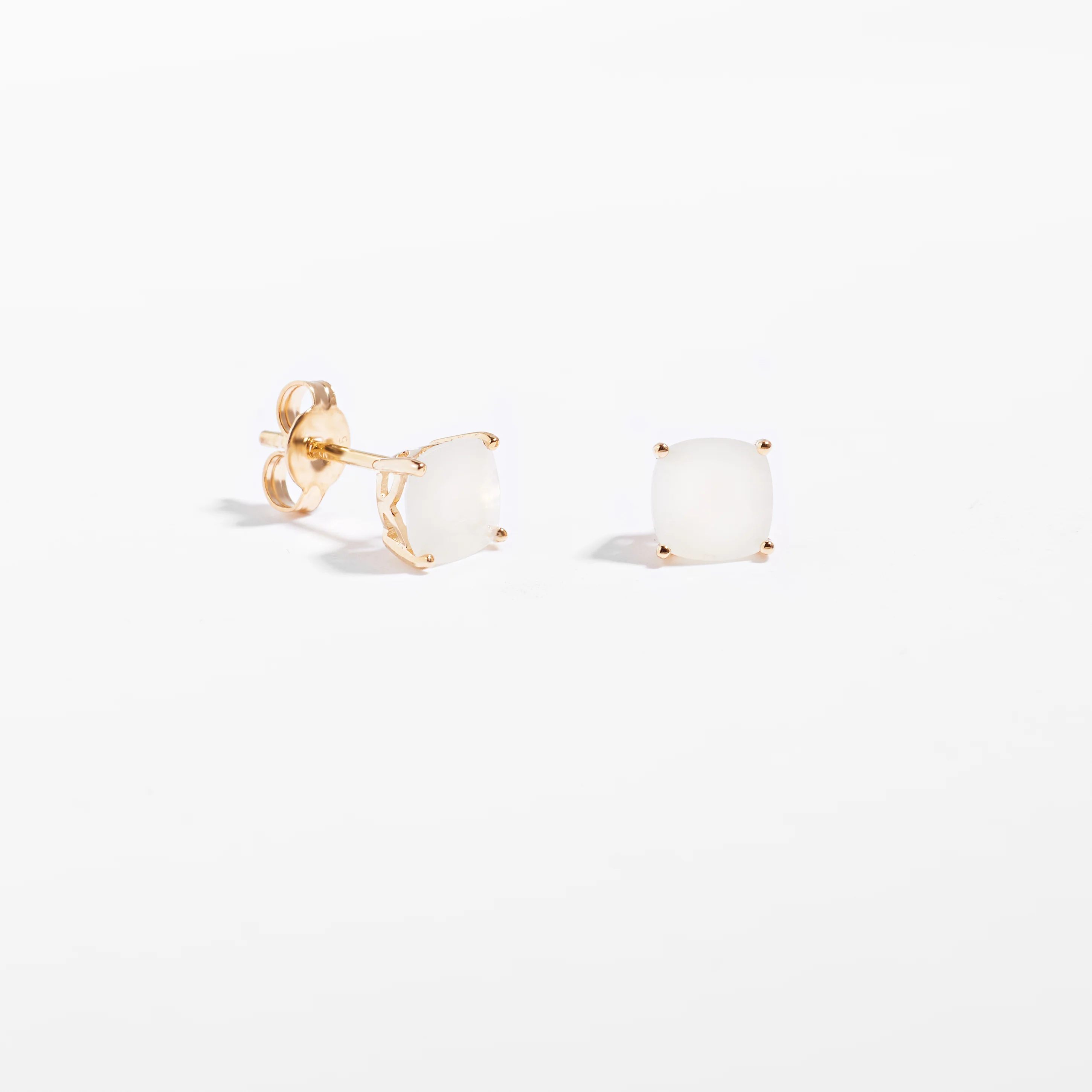 9K Yellow Gold Moonstone June Birthstone Stud Earrings