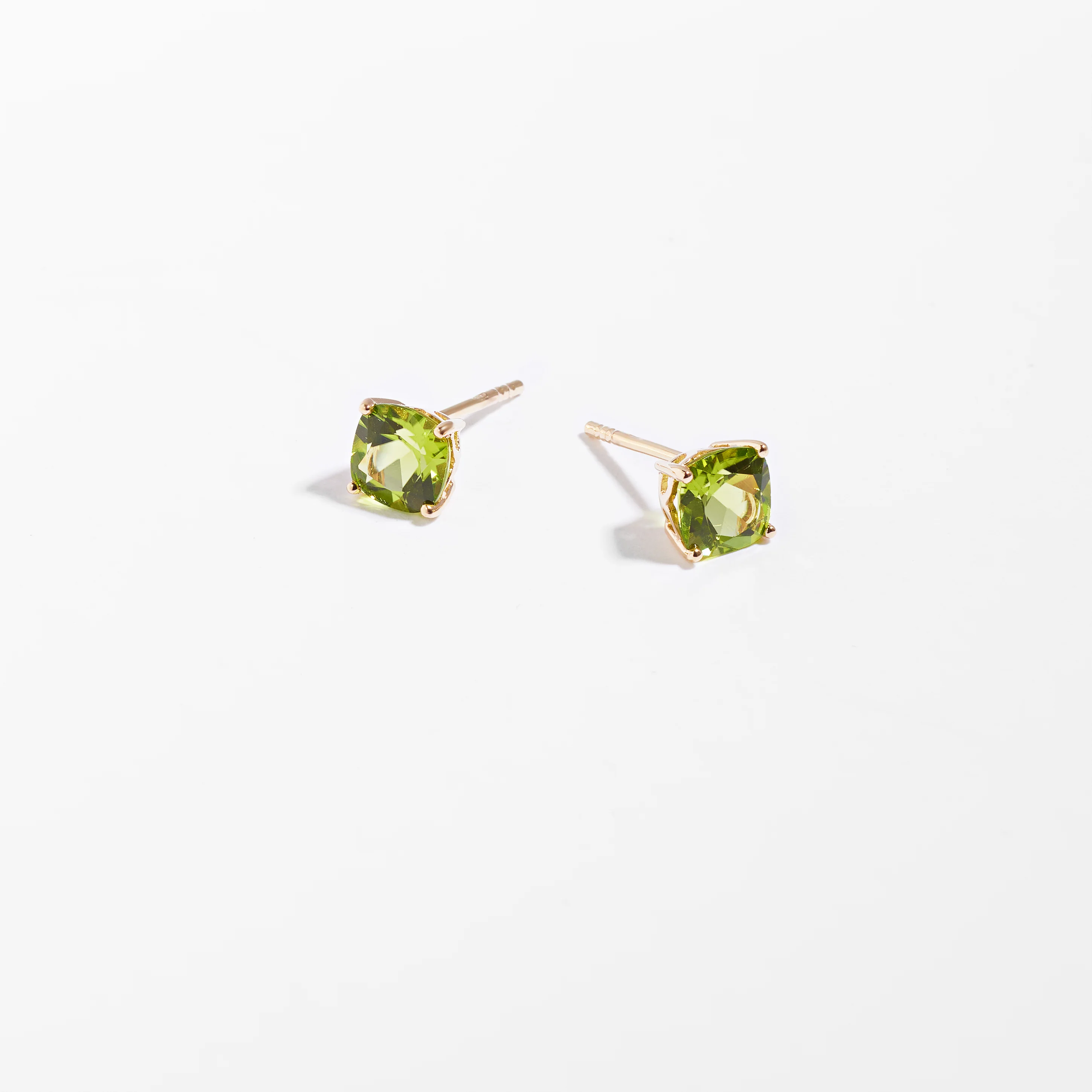 9K Yellow Gold Peridot August Birthstone Stud Earrings - Image 6