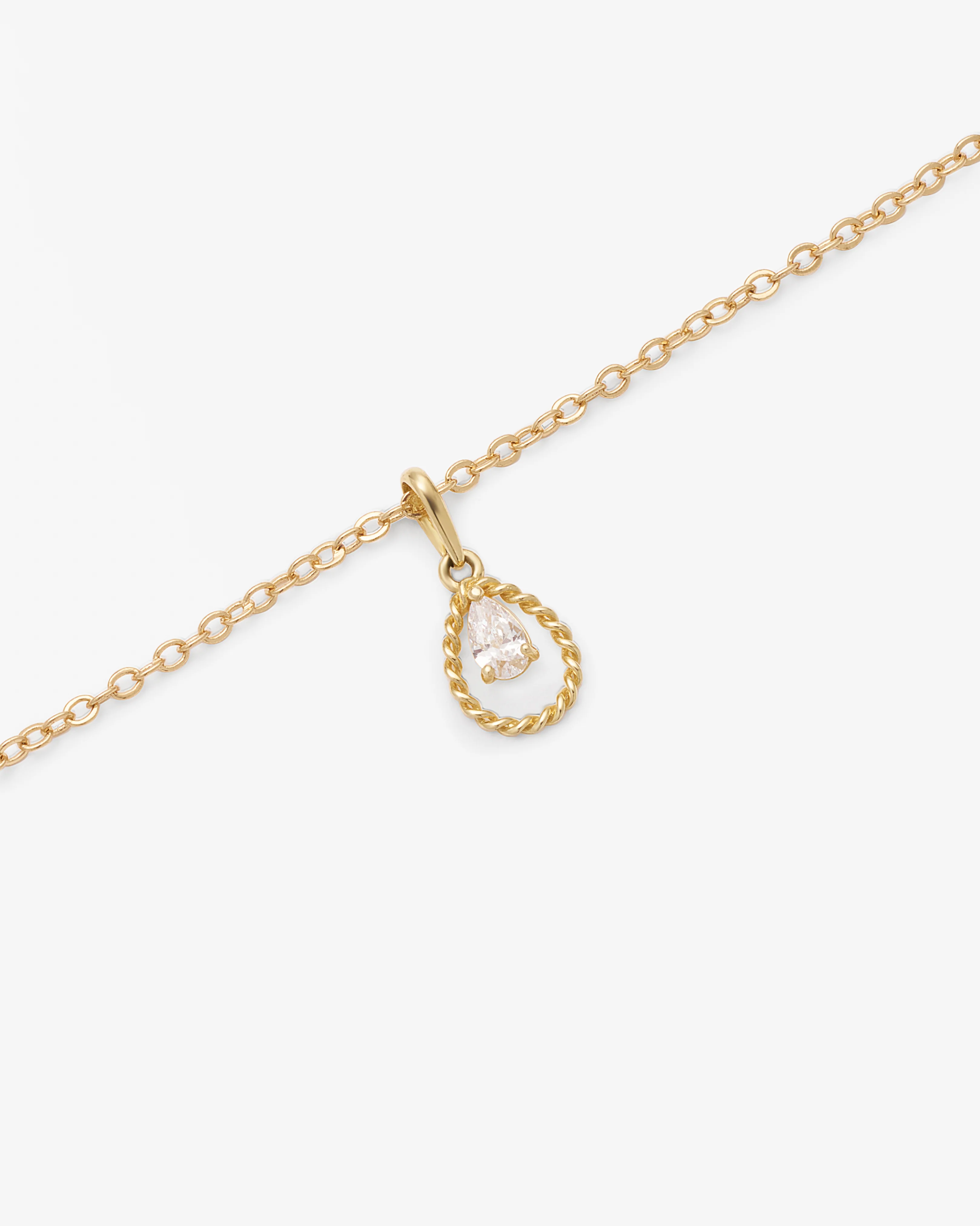 9K Yellow Gold Dainty Rope Open Teardrop With Pear Zirconia Pendant - Image 4