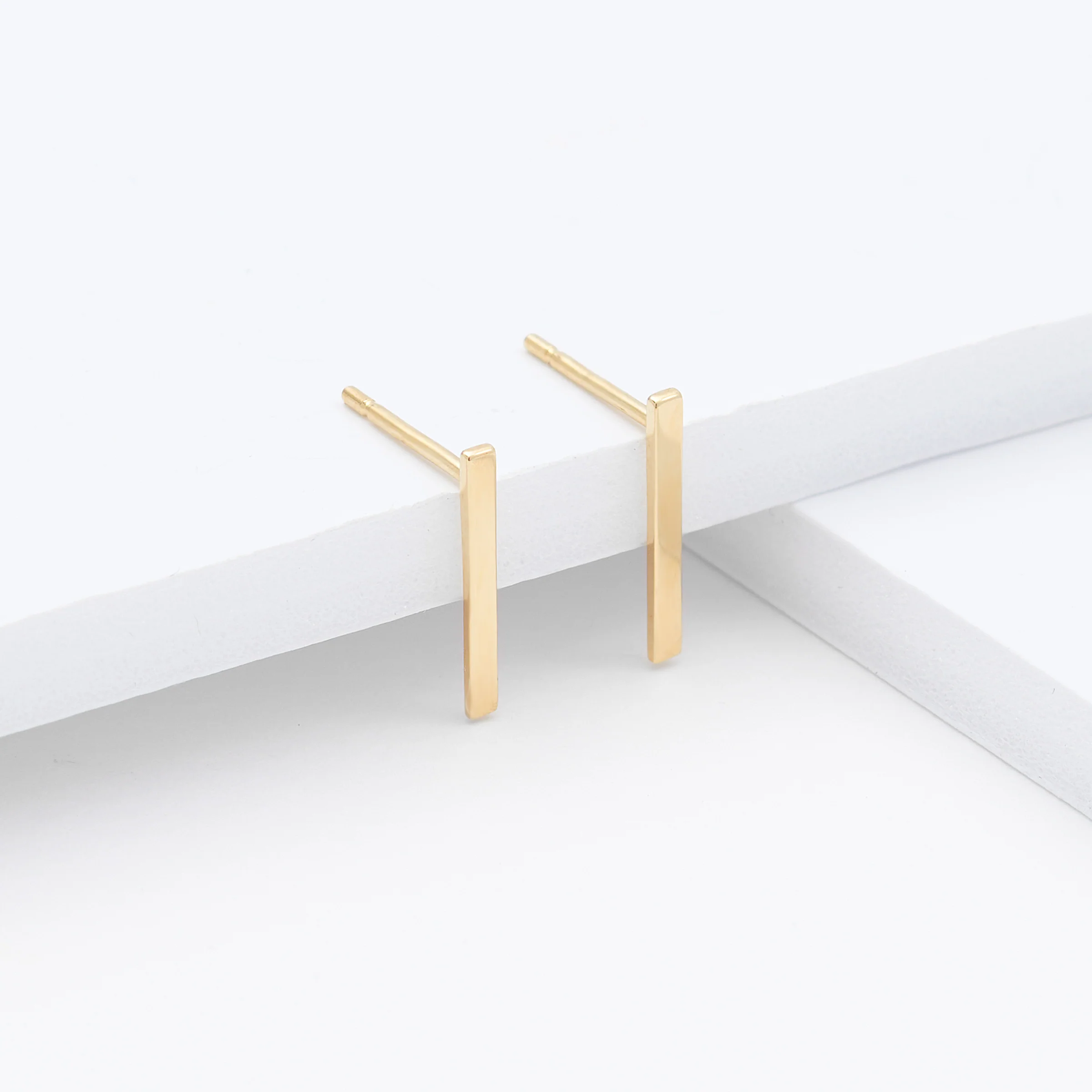 9K Yellow Gold Long Bar Stud Earrings 11mm - Image 2
